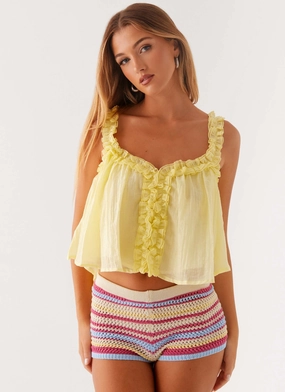 Aimee Top - Yellow OrganicCottonBlend Mesh Panel Details