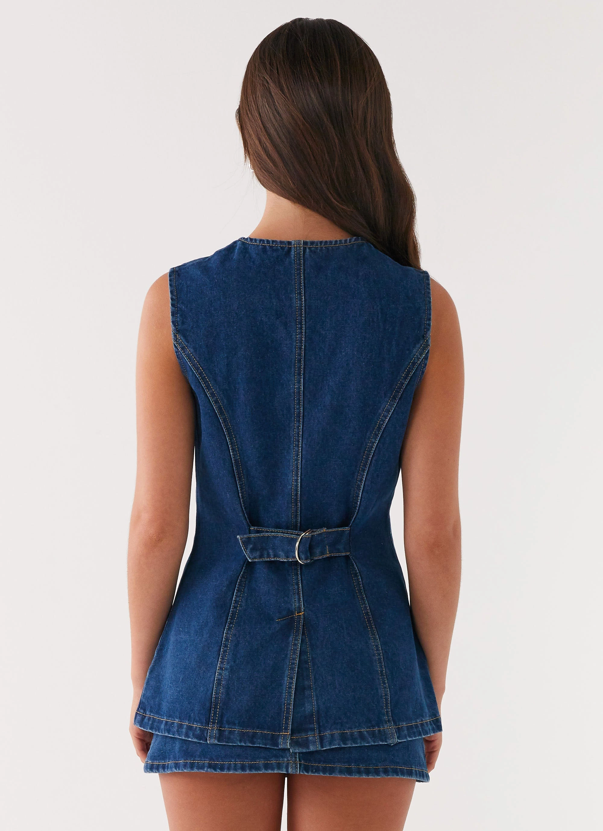 Durable Reinforced Hem Wish You Luck Denim Top - Dark Blue