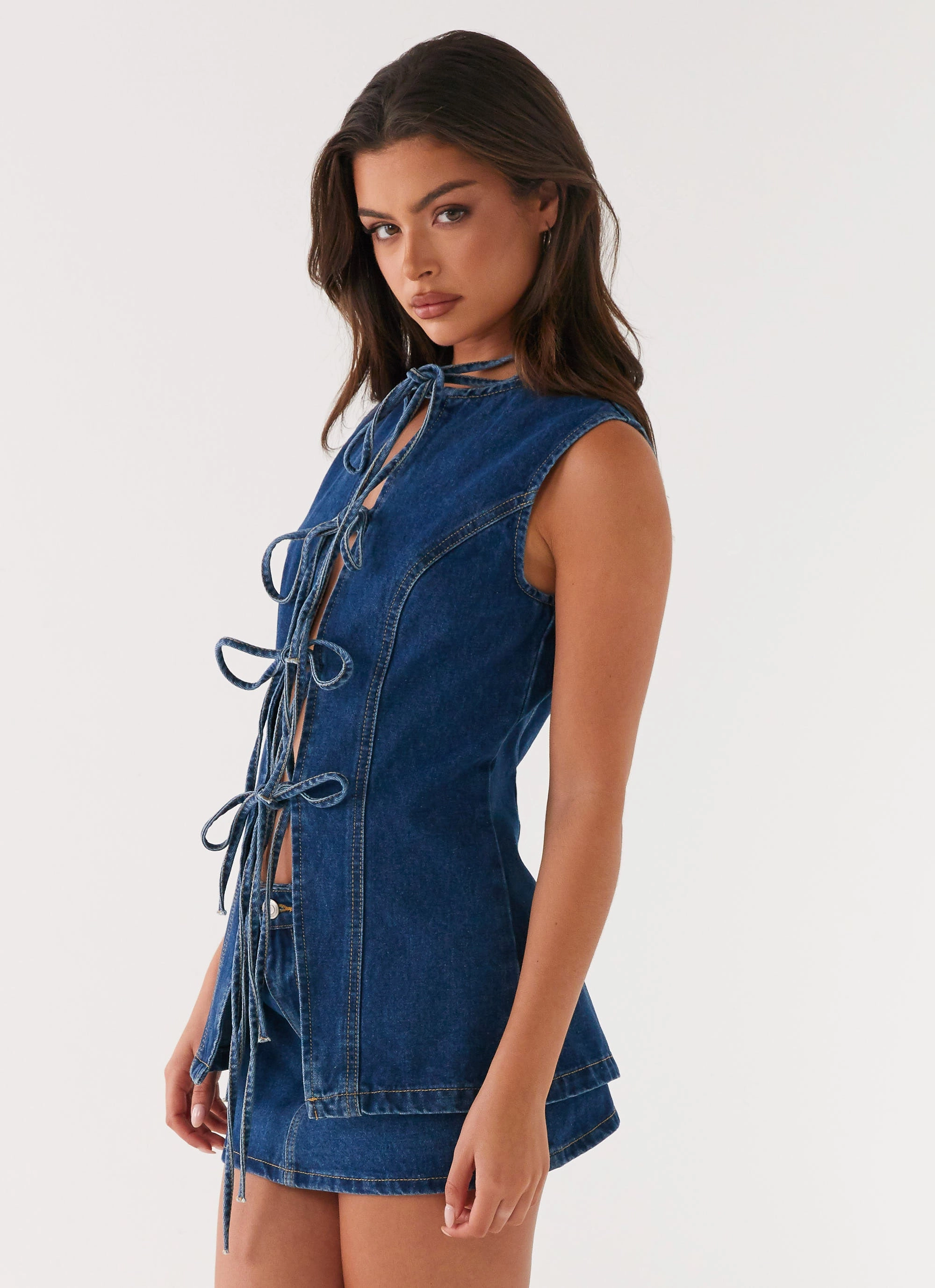 Wish You Luck Denim Top - Dark Blue Breathable mesh