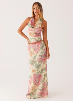 Soulful Low Rise Maxi Skirt - Yellow Peony Smooth Fit Lining