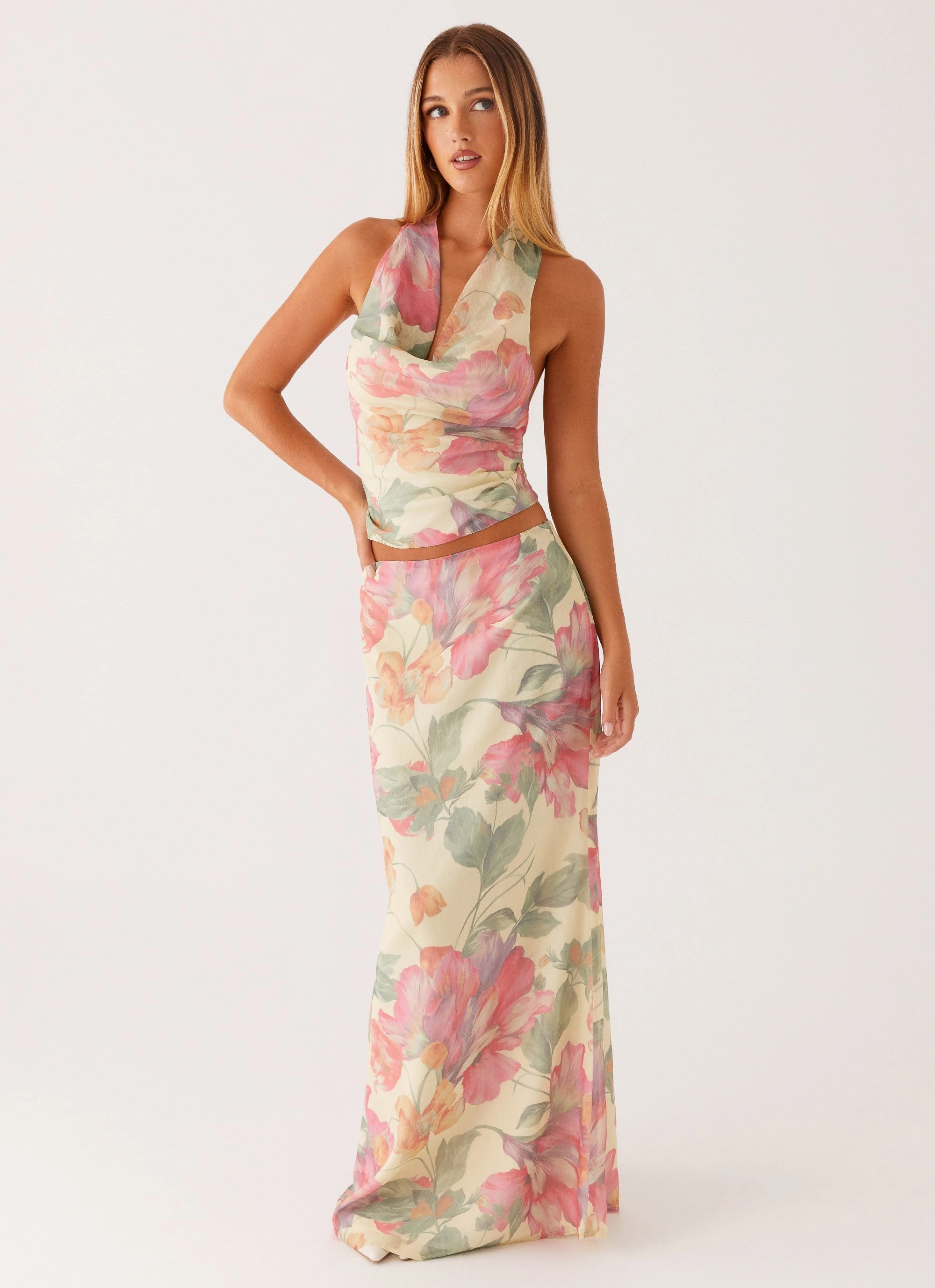 Soulful Low Rise Maxi Skirt - Yellow Peony Smooth Fit Lining