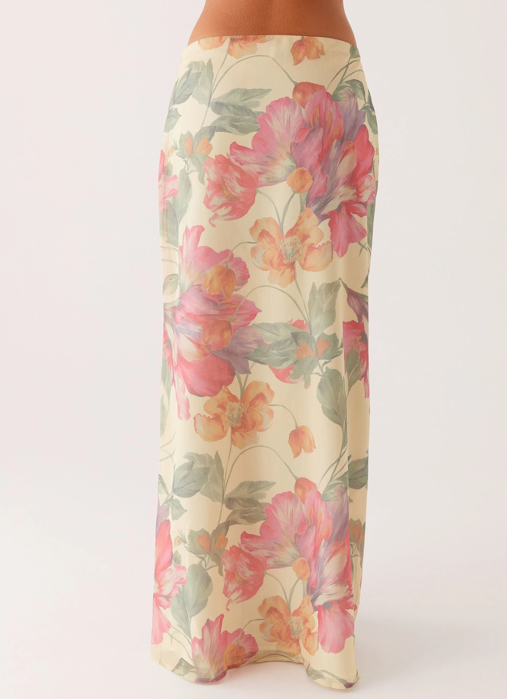 No Iron Soulful Low Rise Maxi Skirt - Yellow Peony