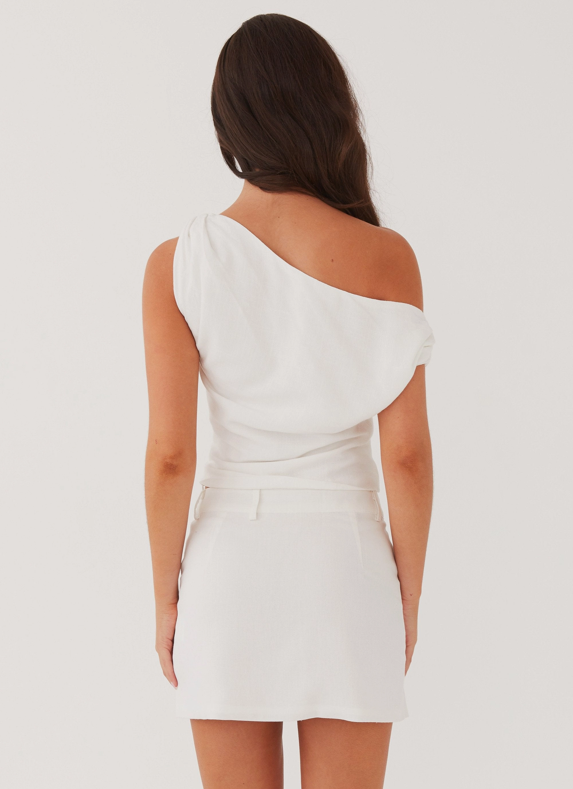 HighDensity Knit Marissa Linen One Shoulder Top - White