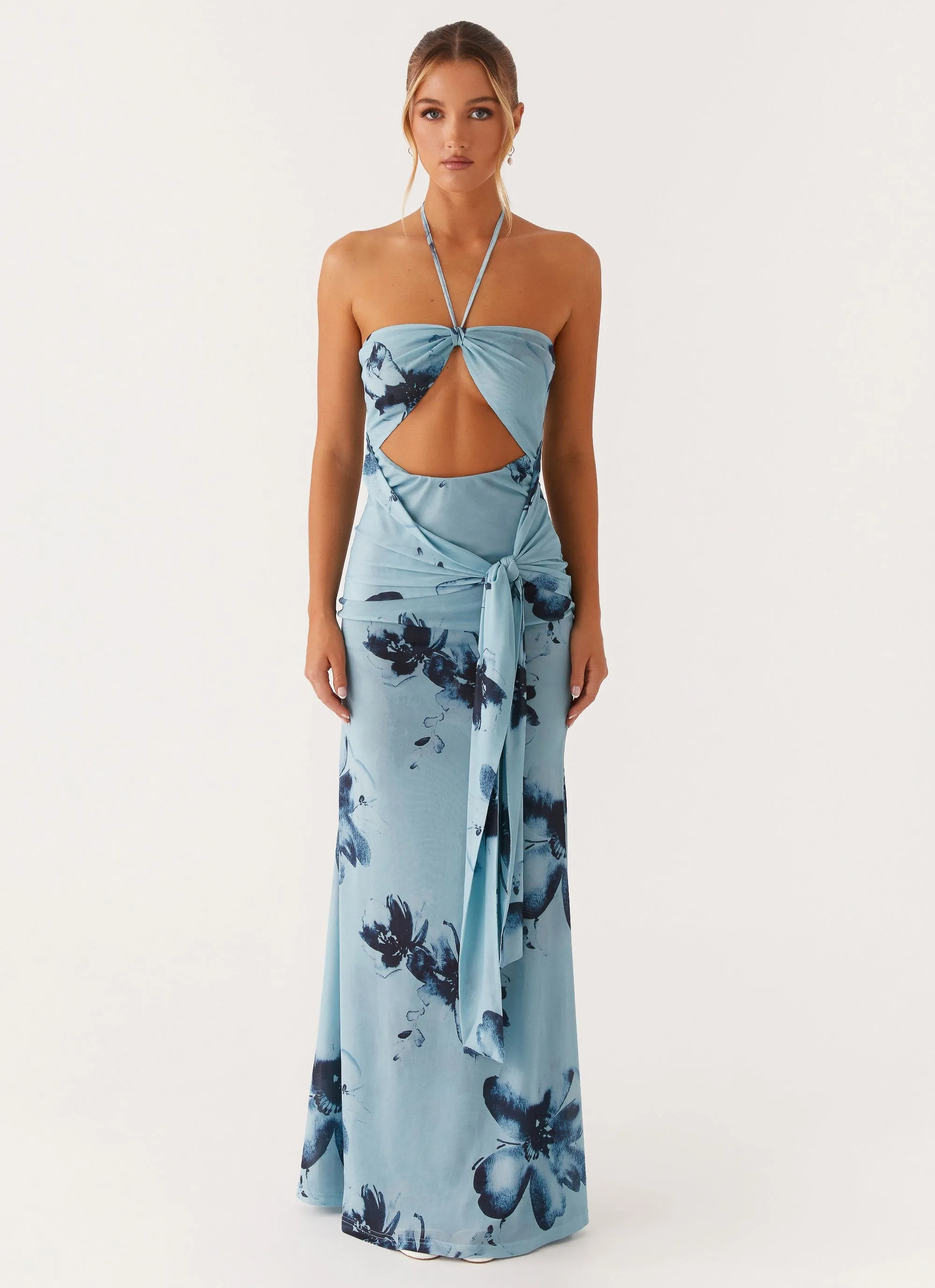 Urban Line Antonia Maxi Dress - Black Blue Floral
