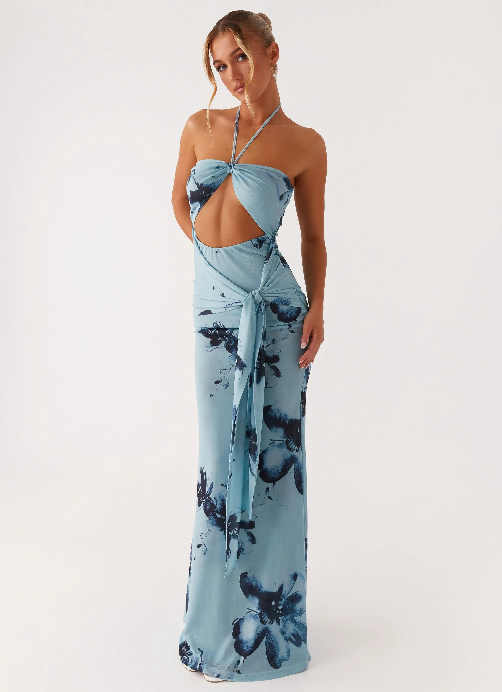 Easy Tones Antonia Maxi Dress - Black Blue Floral