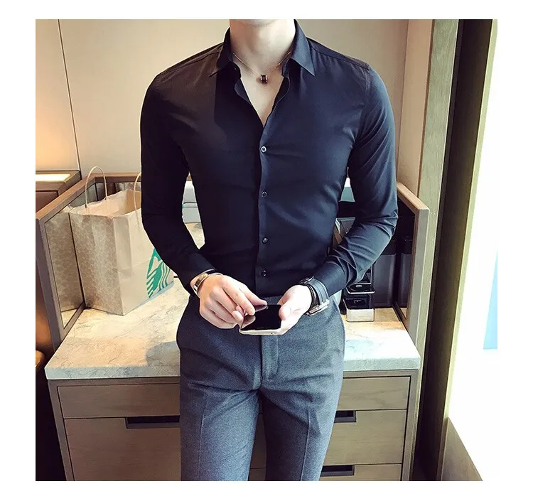 Antonios Elastic Fit Long-Sleeve Business Shirt