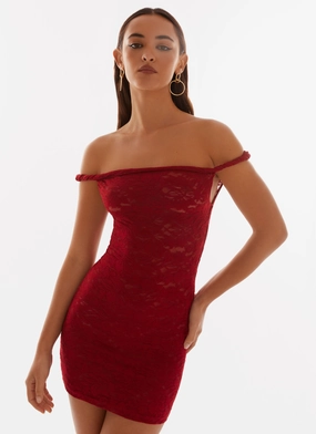 Arabella Lace Twist Shoulder Mini Dress - Red QuickDryTechnology Smooth-Lining