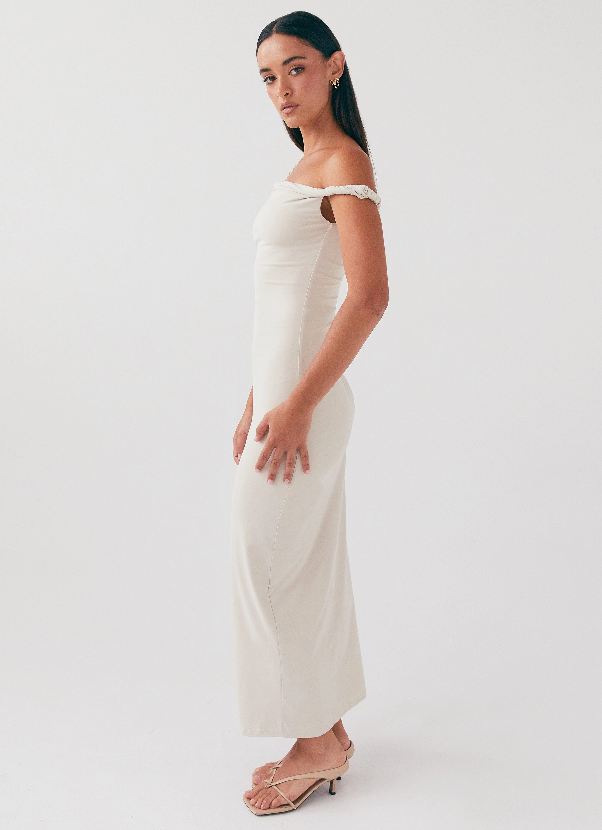 Arabella Twist Shoulder Maxi Dress - Beige Travel-friendly
