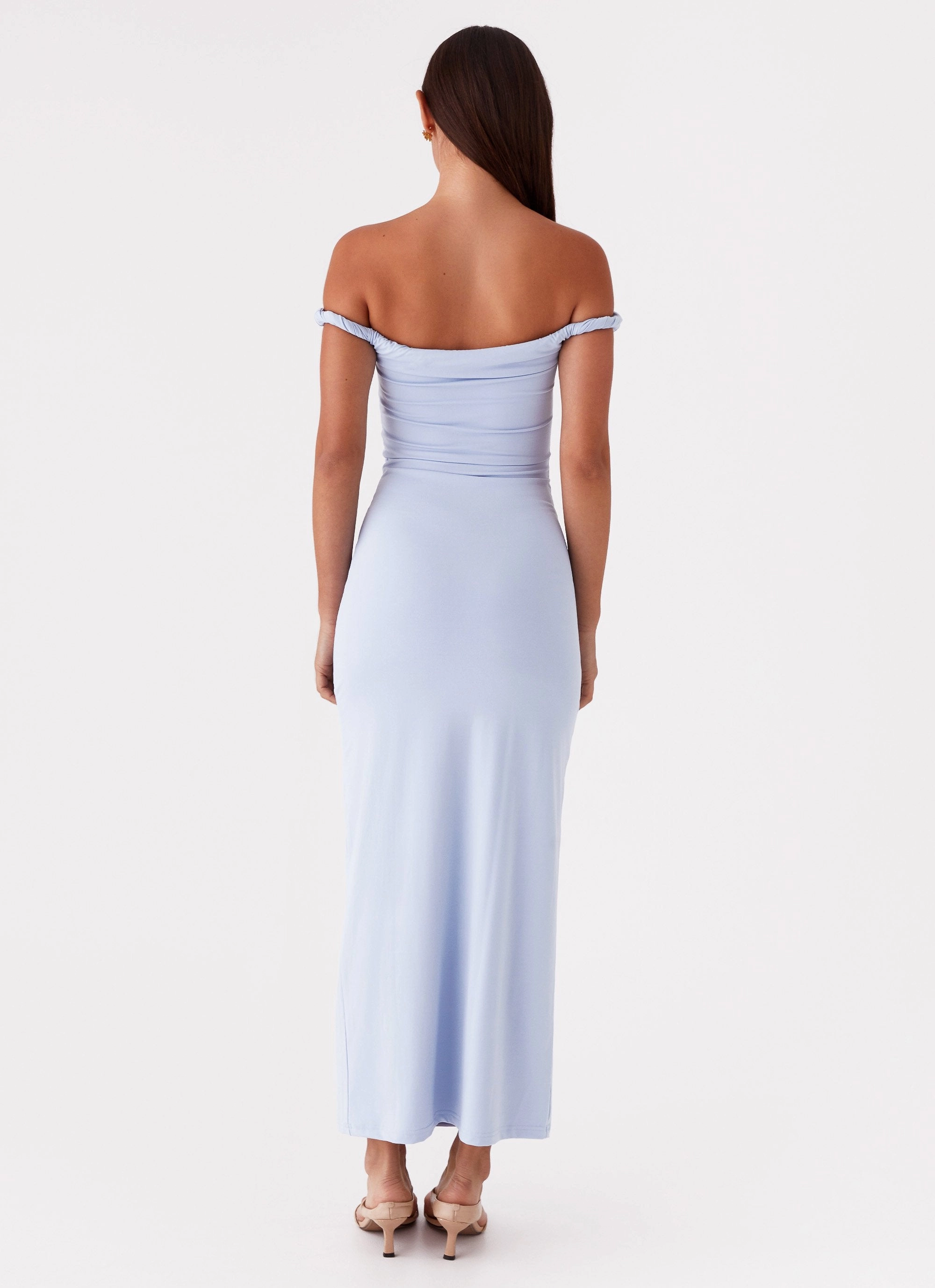 Linen Chic Arabella Twist Shoulder Maxi Dress - Blue