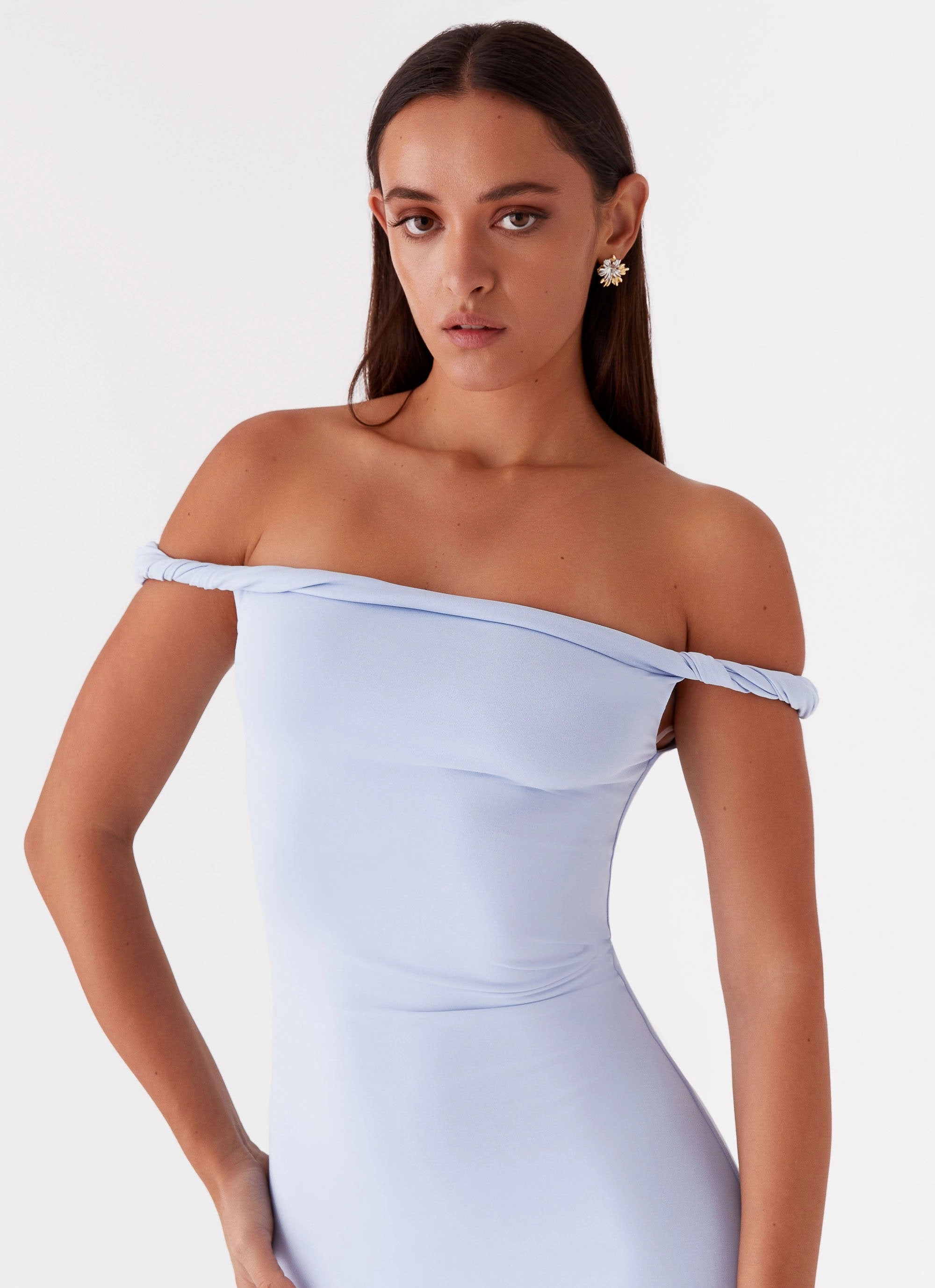 Arabella Twist Shoulder Maxi Dress - Blue Minimal Touch Layer Safe
