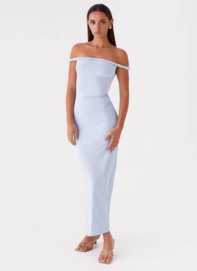 Flared shape Gathered Skirt Arabella Twist Shoulder Maxi Dress - Blue