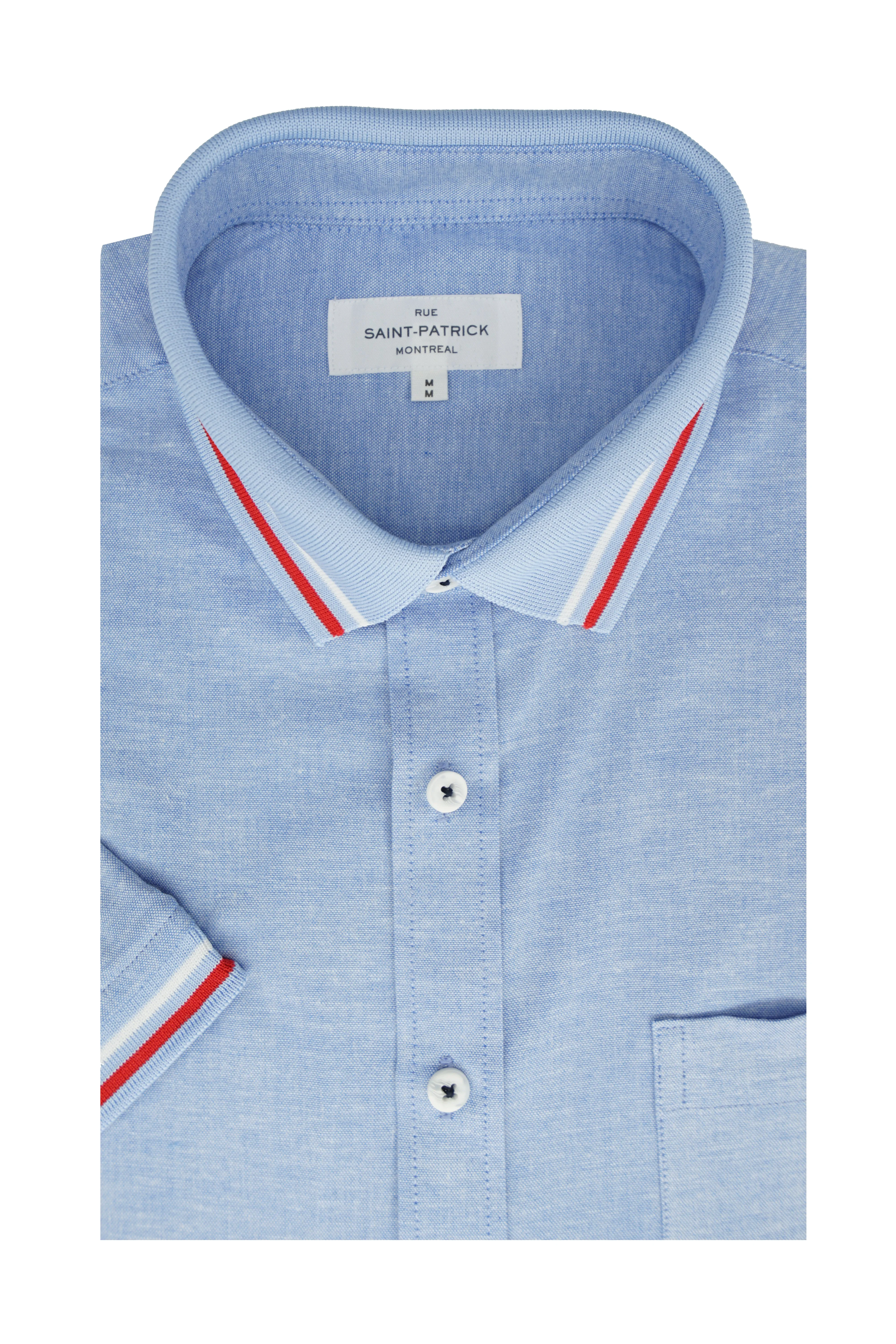 Aragon Stretch Easy-Care Short Sleeve Hybrid Shirt in Sky Blue