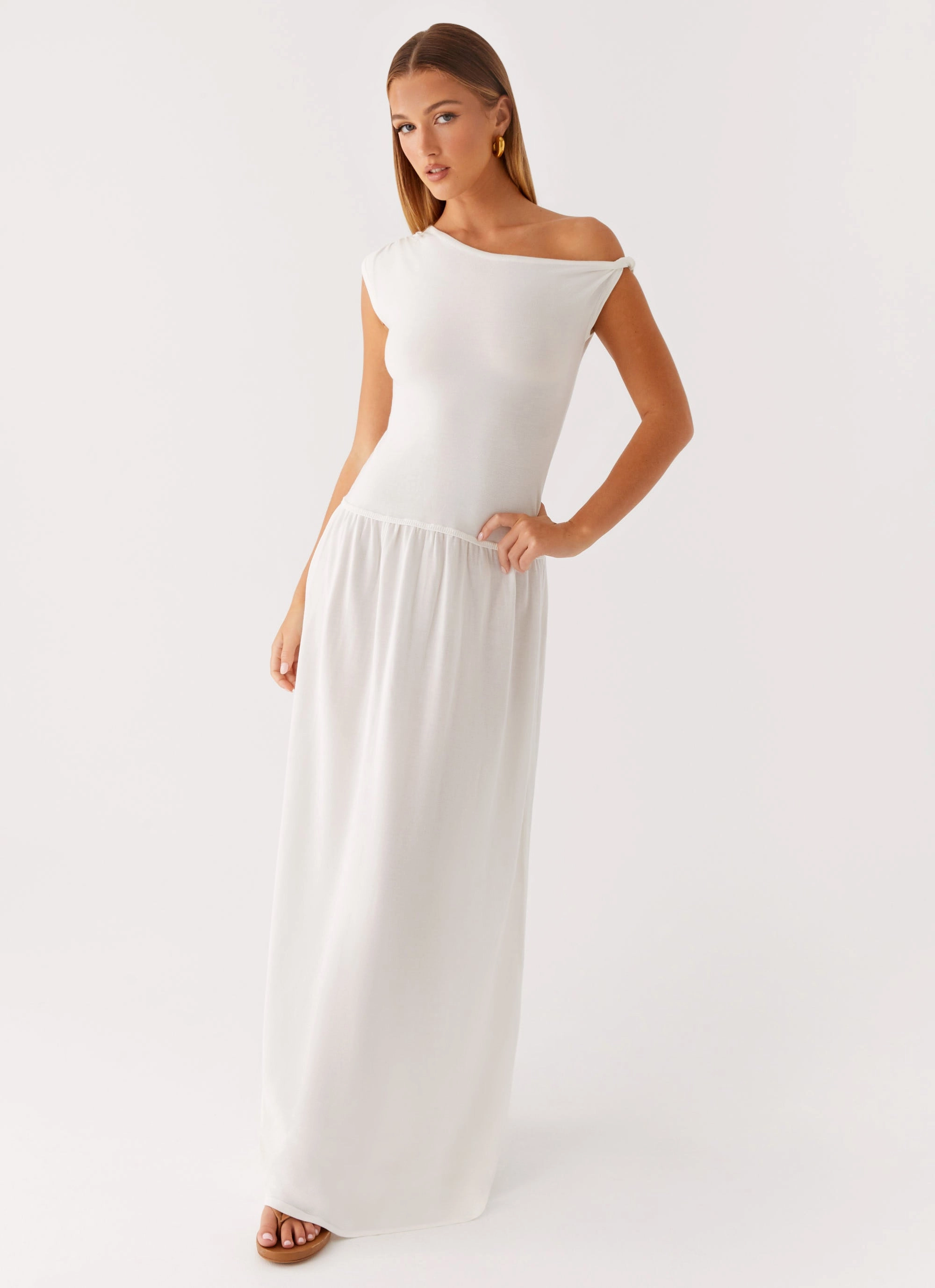 Ardella One Shoulder Maxi Dress - Ivory City Casual