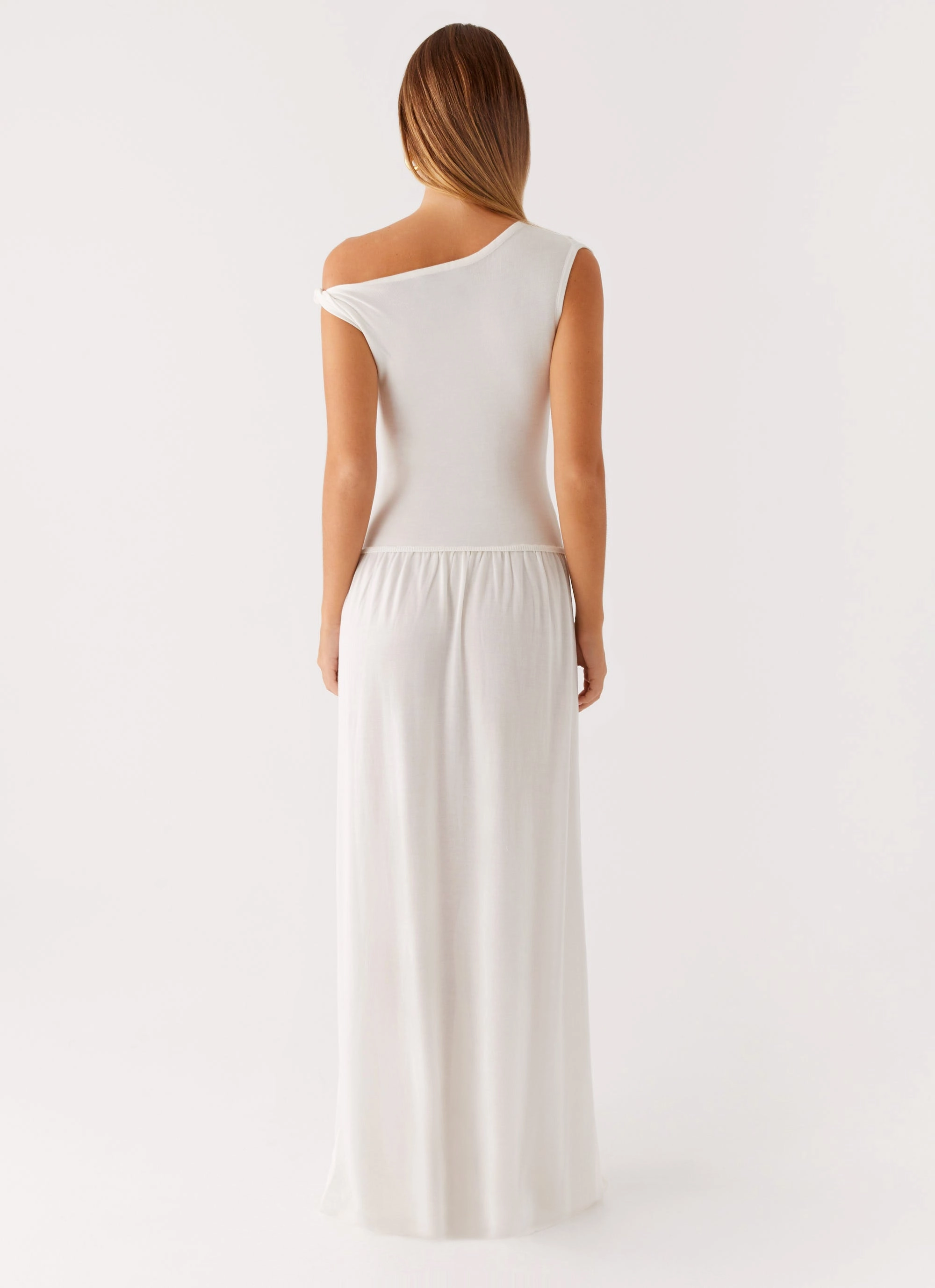Comfy Layers Bright Petal Ardella One Shoulder Maxi Dress - Ivory