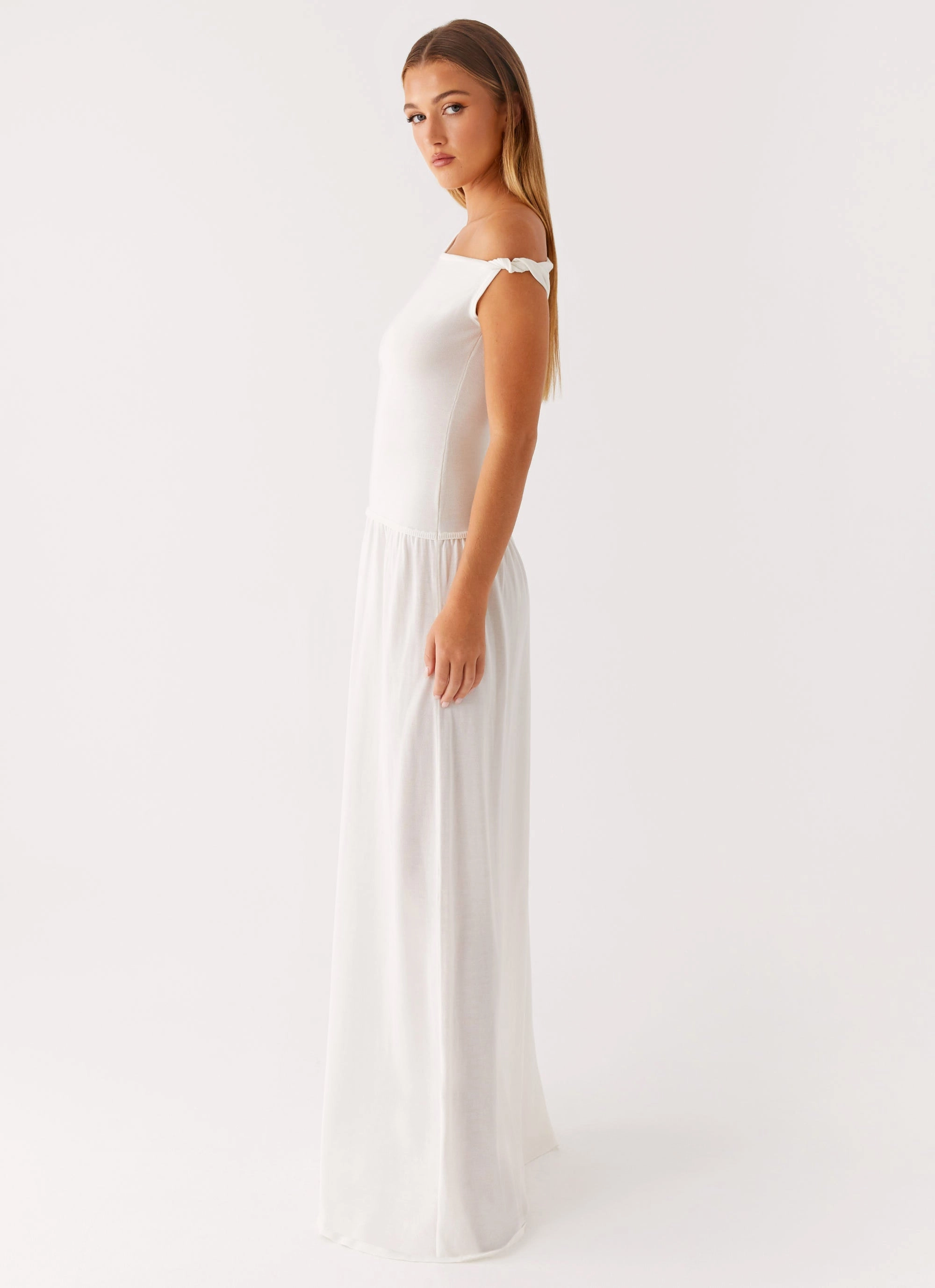 Ardella One Shoulder Maxi Dress - Ivory Textured Look Pastel-Tone