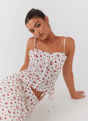AntiPill Surface VentedBack Ariana Linen Bustier Top - Poppy Floral
