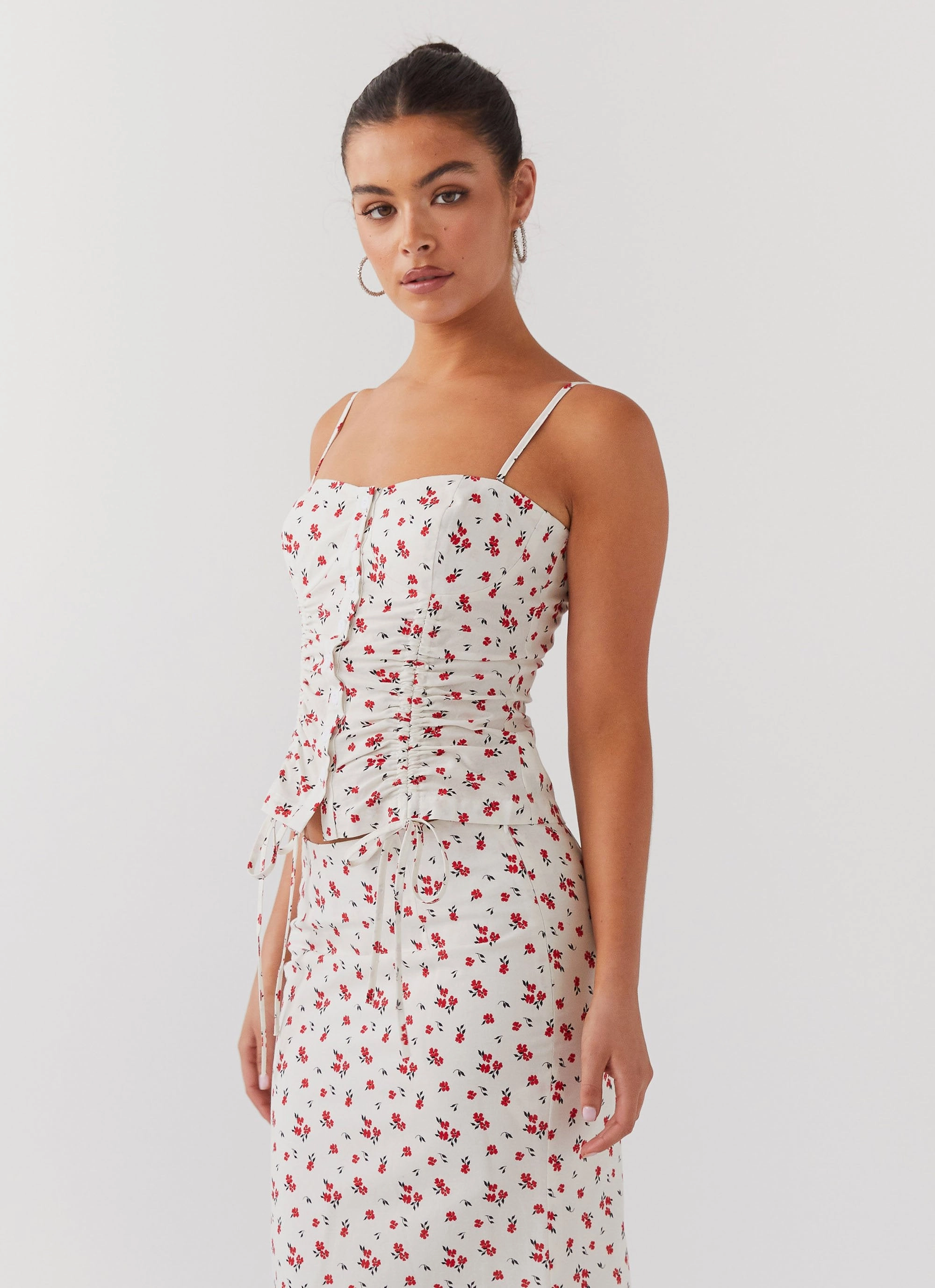 Garment Dyed Finish Ariana Linen Bustier Top - Poppy Floral