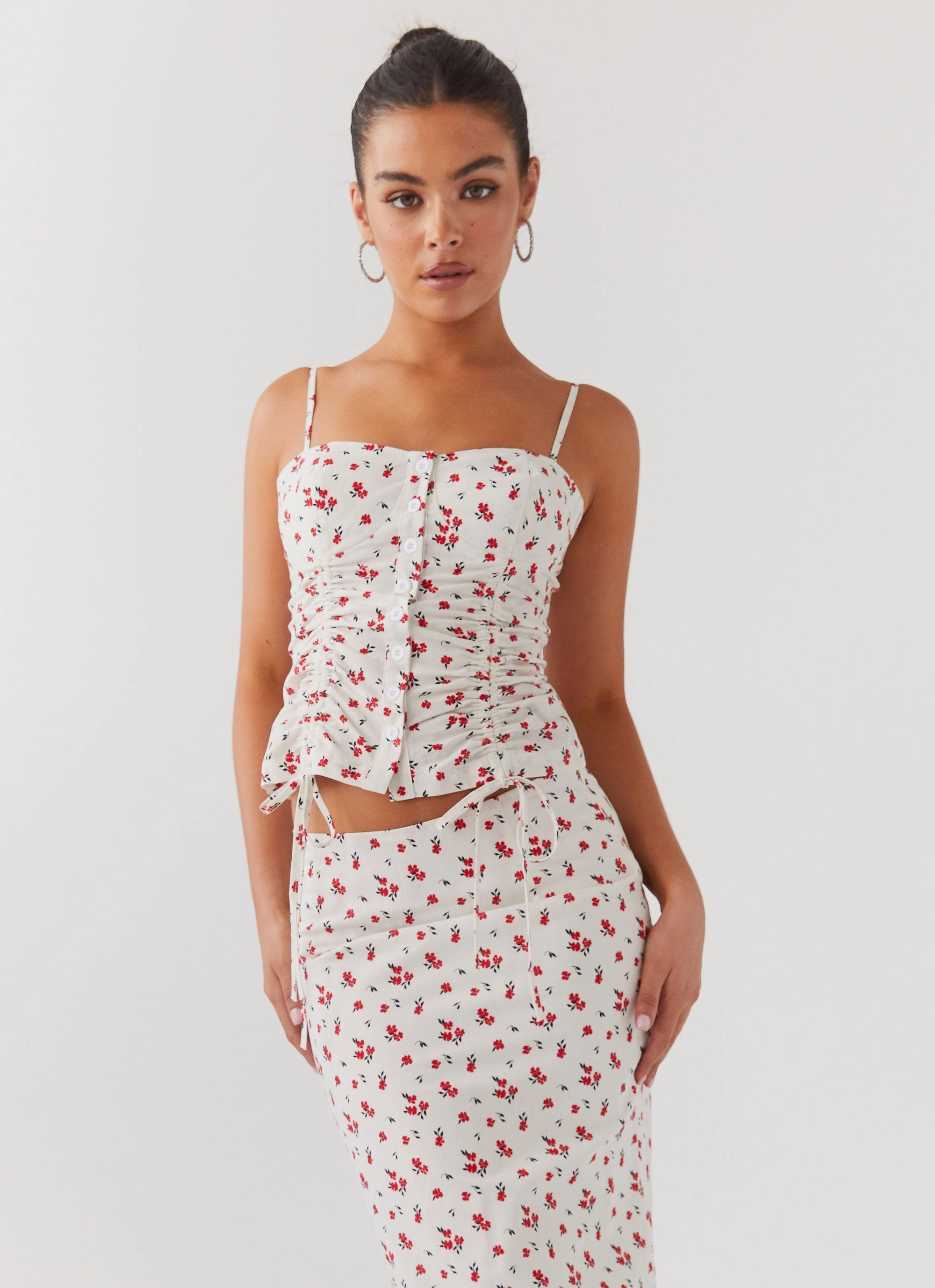 Ariana Linen Bustier Top - Poppy Floral Bamboo Fiber Fabric ErgonomicShape