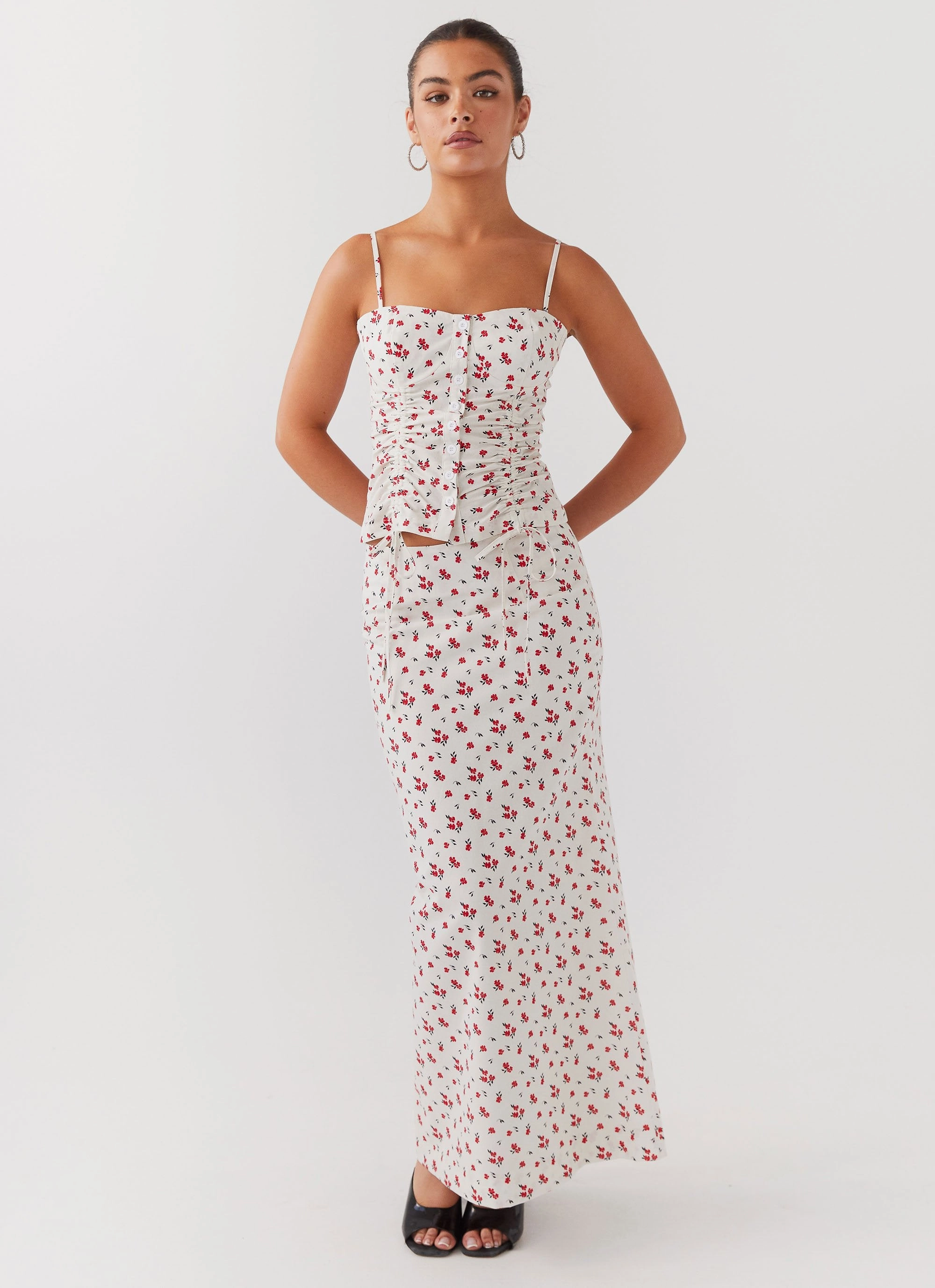 Ariana Linen Bustier Top - Poppy Floral All Over Print Technique