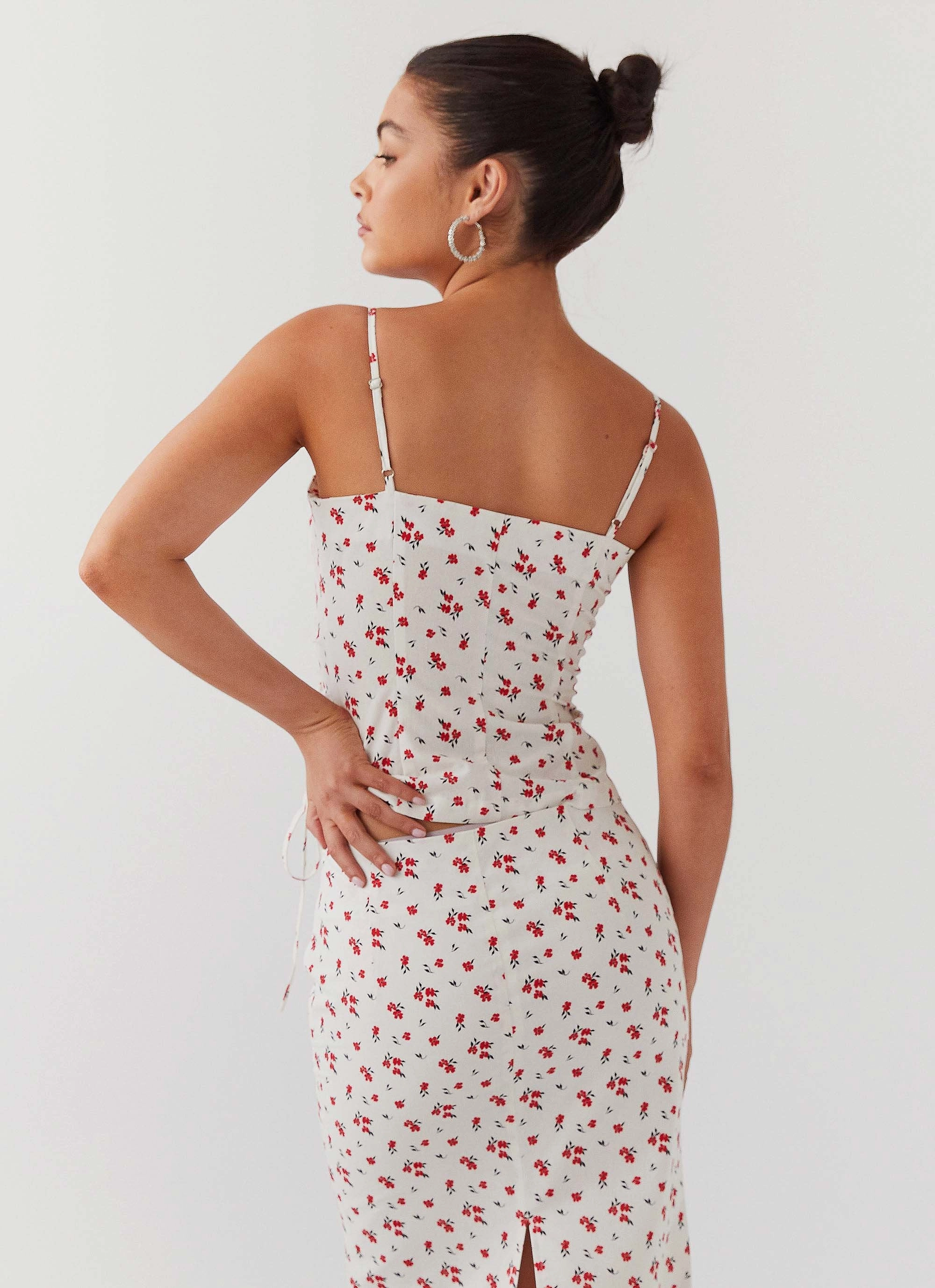 Ariana Linen Bustier Top - Poppy Floral Sweat Absorbent Inner Layer