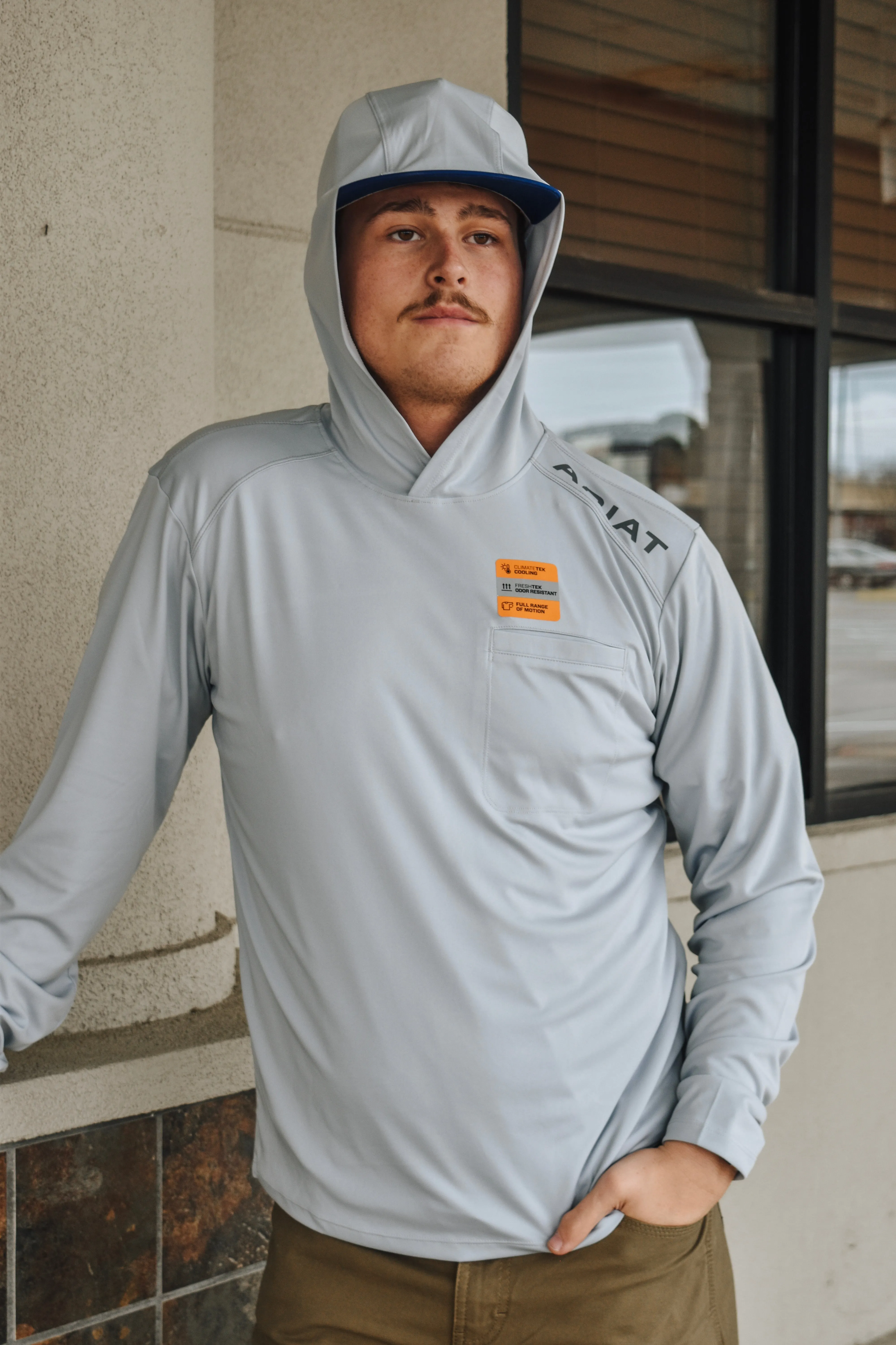Ariat Rebar Sunblocker Hooded Shirt- Pearl Grey