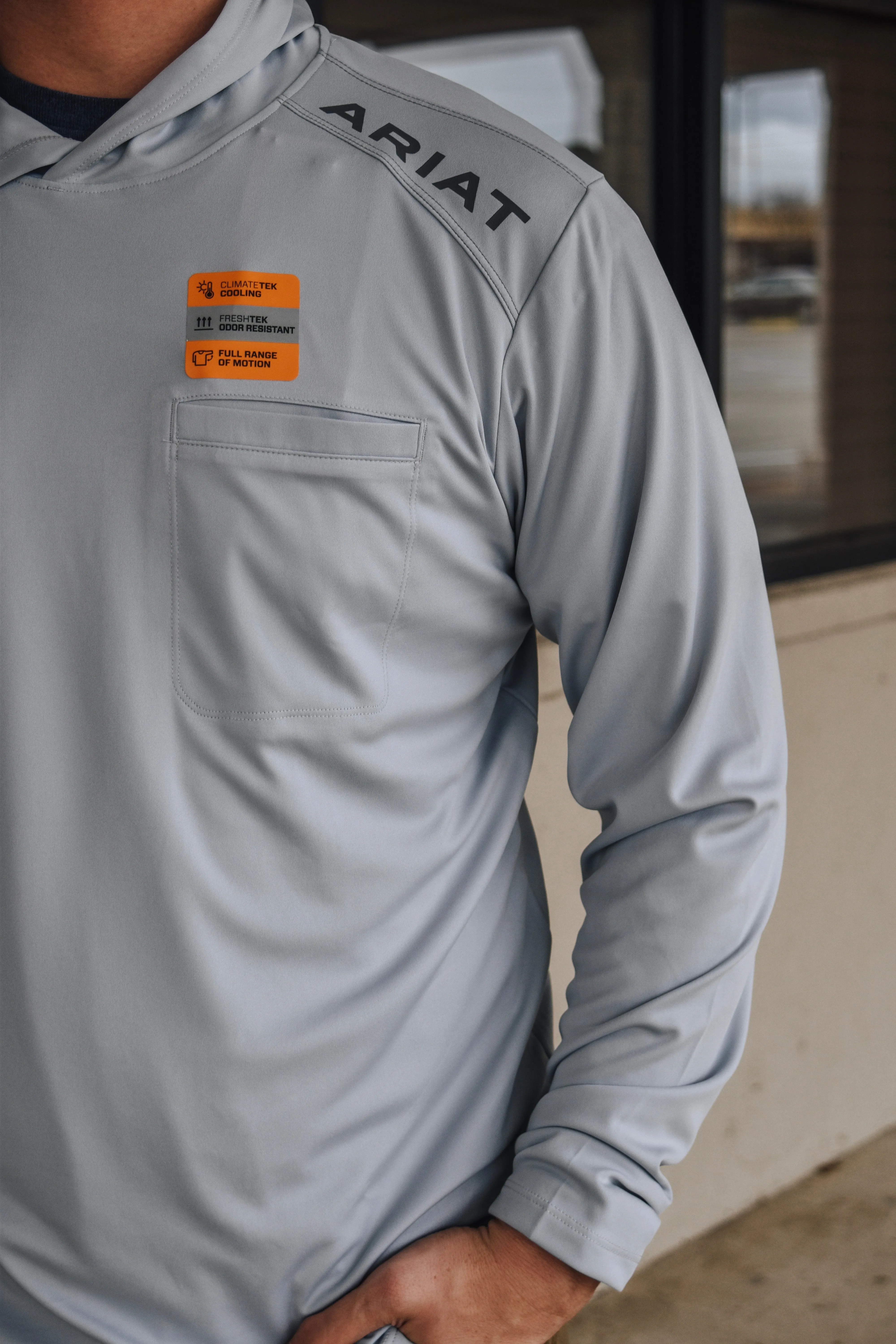 Ariat Rebar Sunblocker Hooded Shirt- Pearl Grey