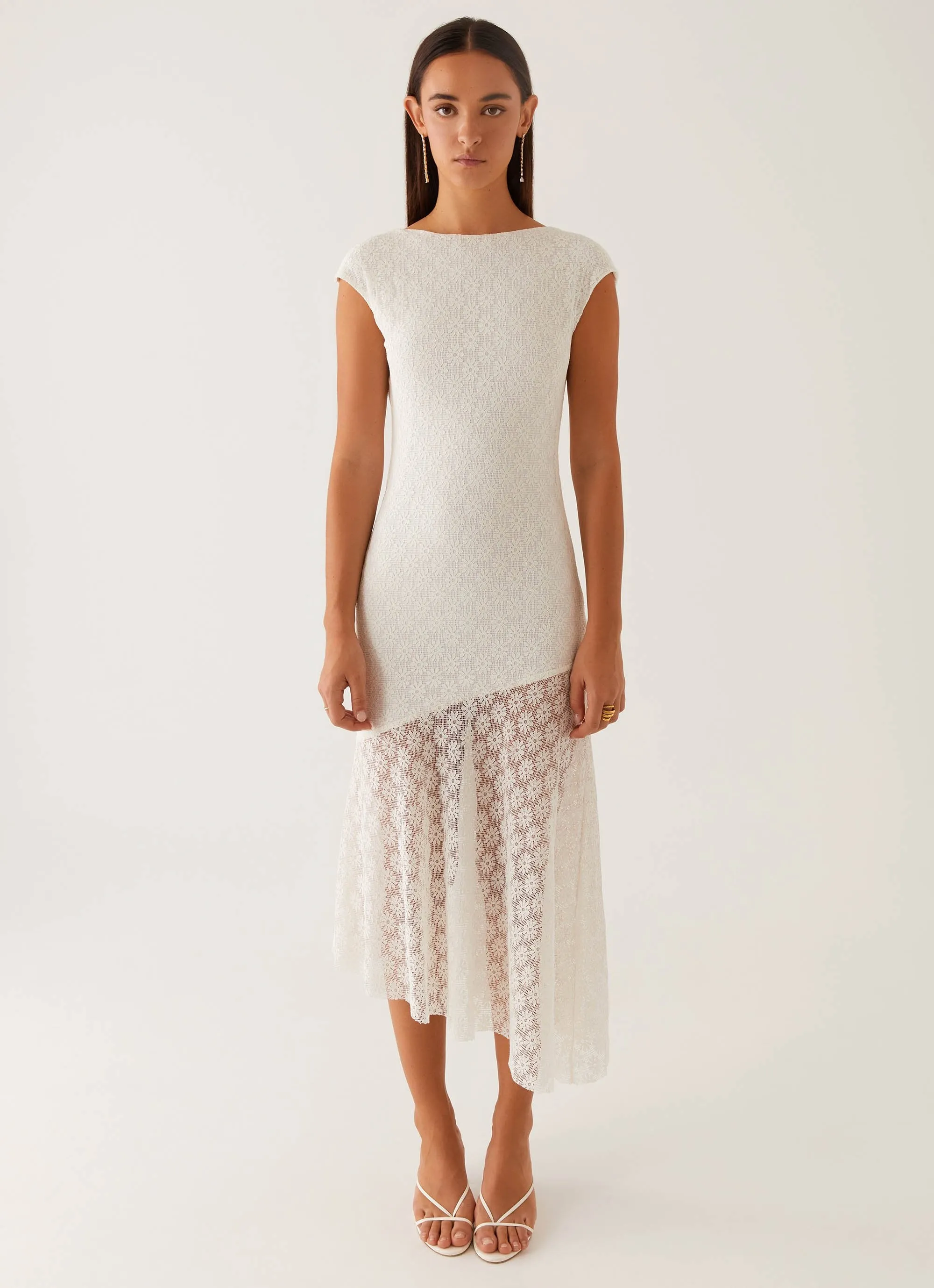 Shared Moment Arielle Open Back Midi Dress - White