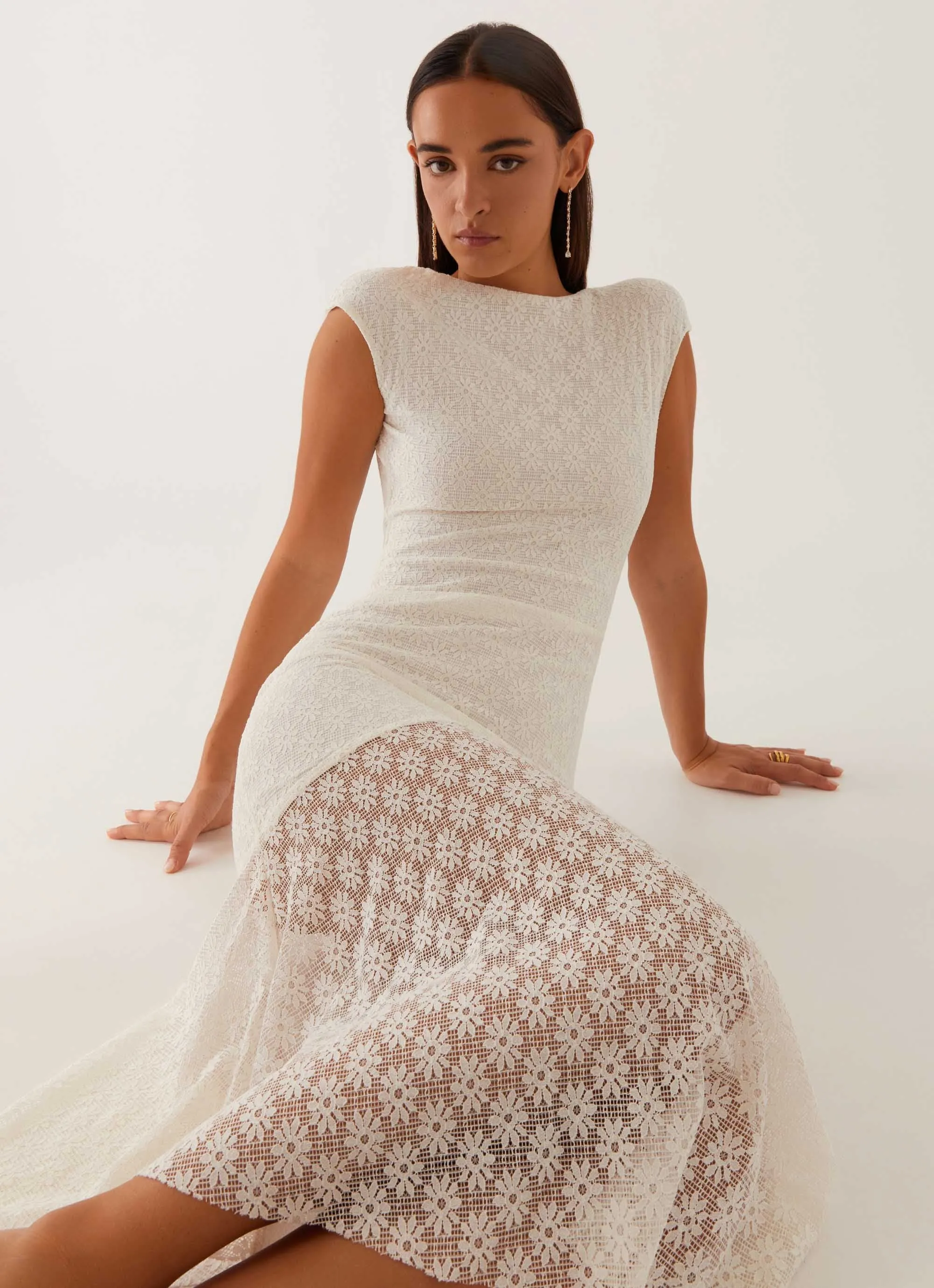Textured Layers Arielle Open Back Midi Dress - White
