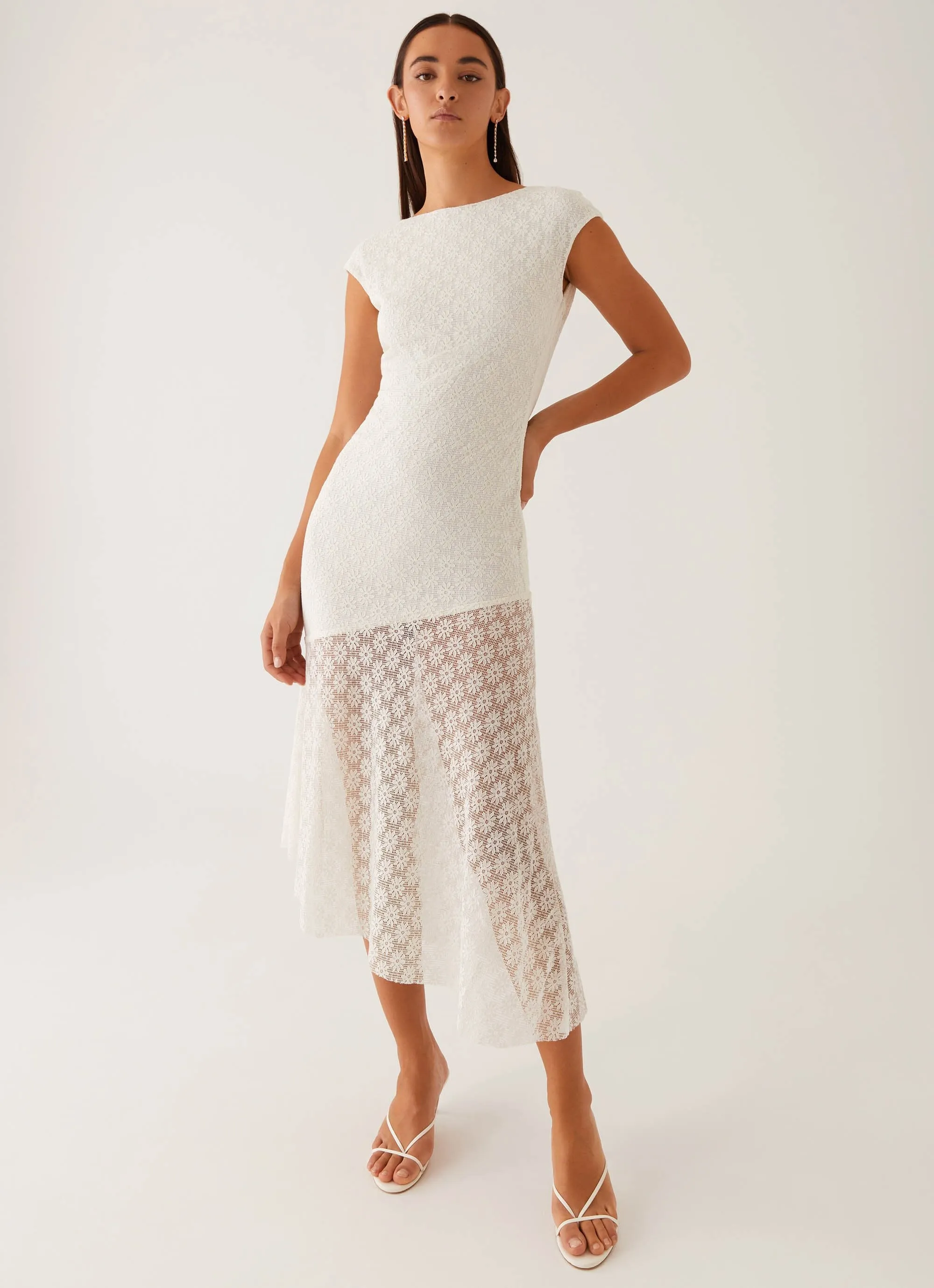 Arielle Open Back Midi Dress - White Subtle tone