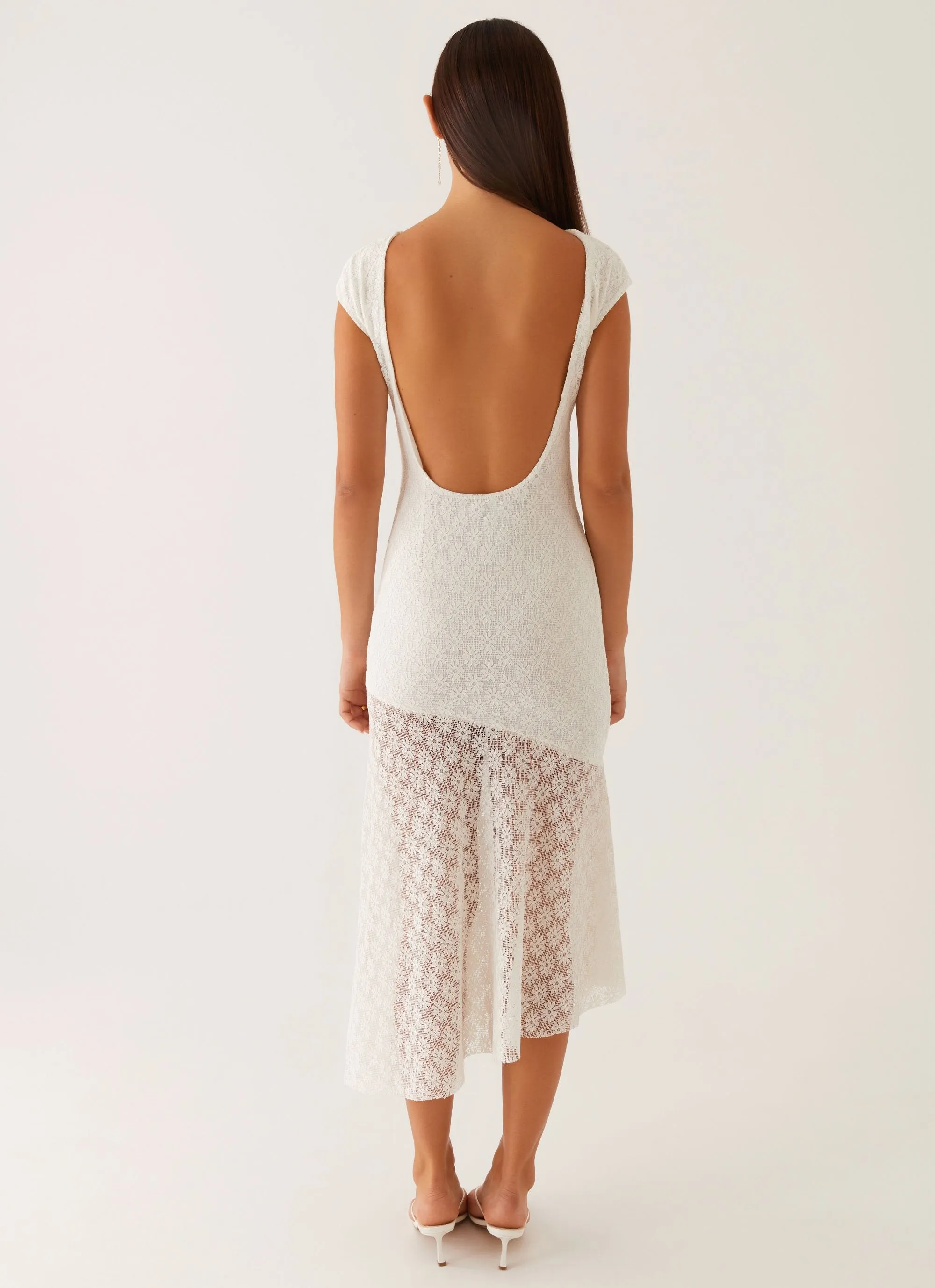 Arielle Open Back Midi Dress - White Pose Sweet Flared shape