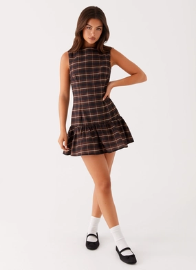 Arizona Mini Dress - Brown Black Check Sleek Fit Feel Good