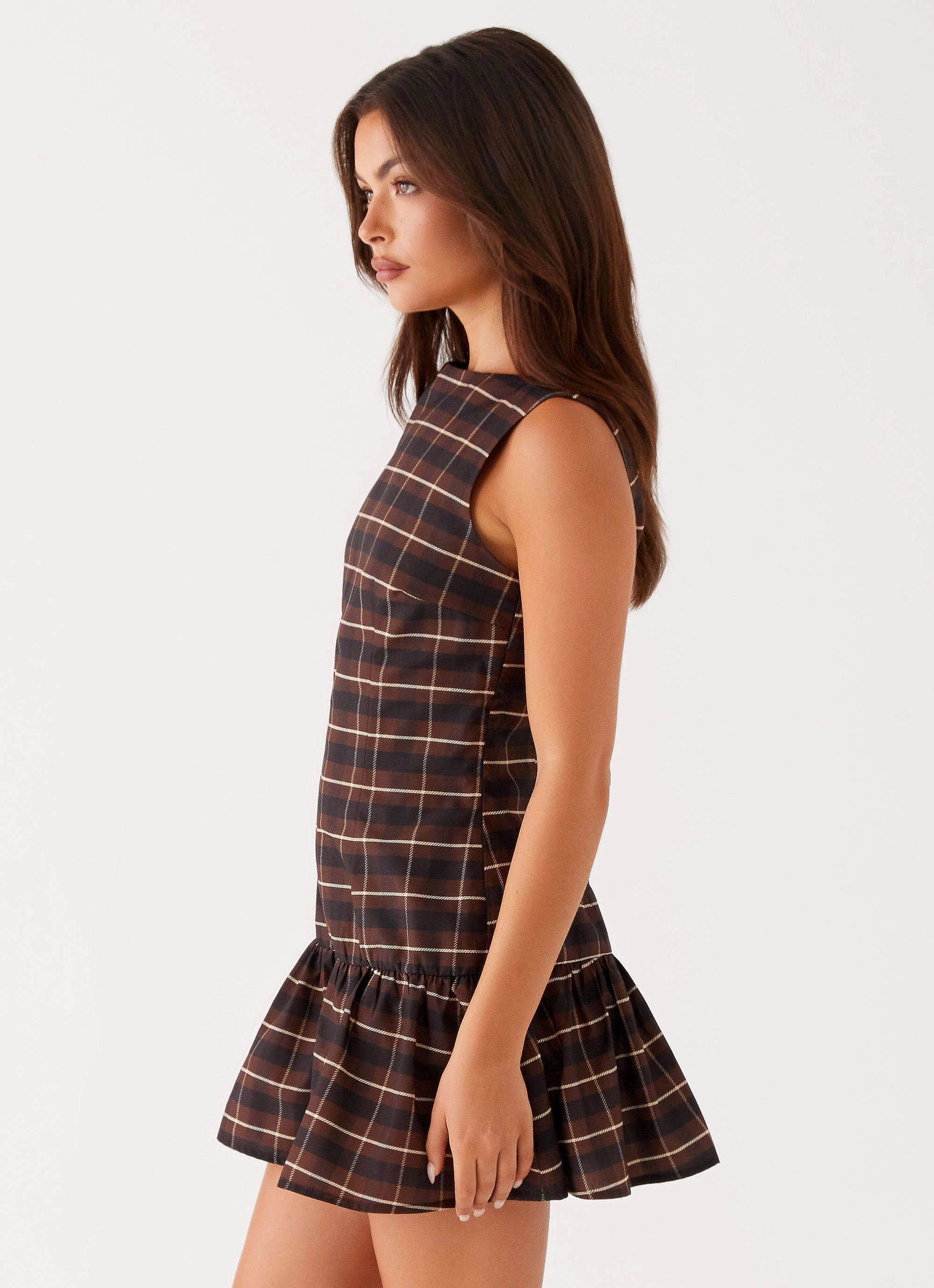 Arizona Mini Dress - Brown Black Check Charming Comfort