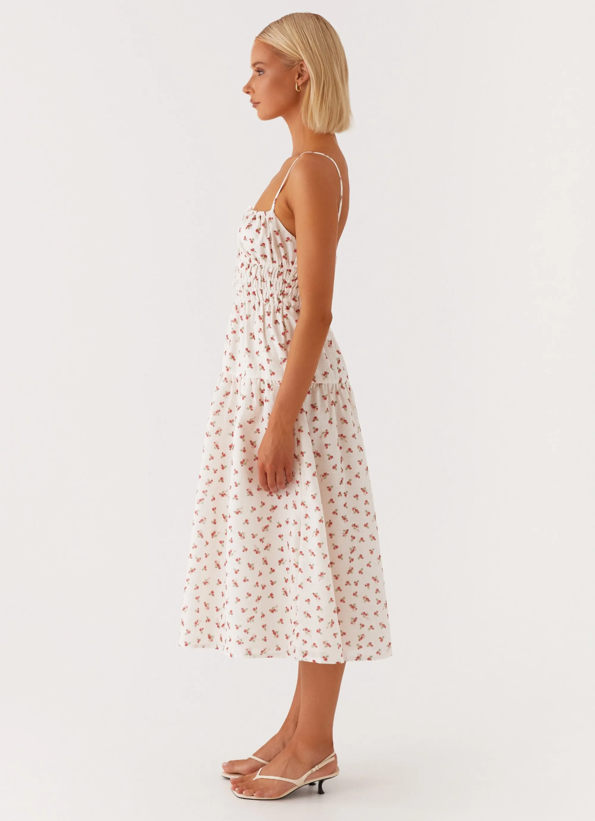 Easy Lovely Arla Midi Dress - Red Ditsy Floral