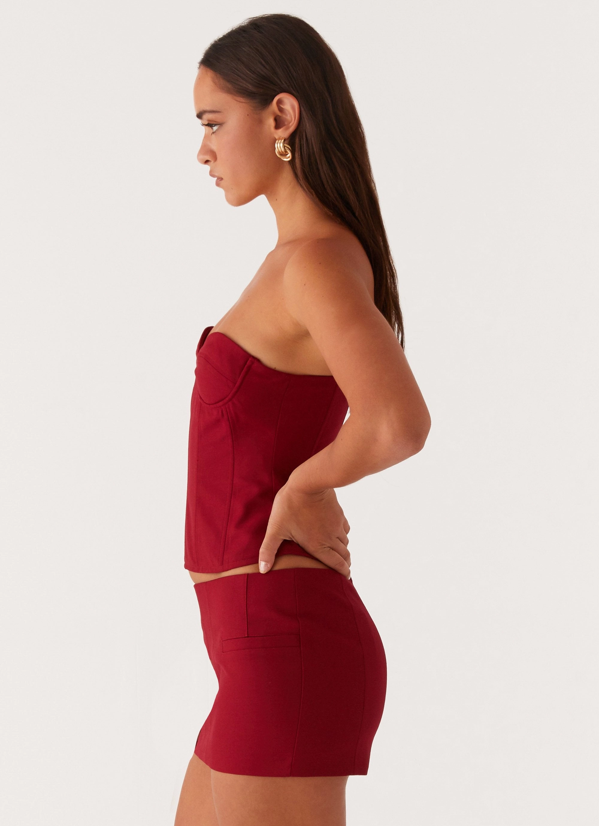 Summer Blouse Rolled Hem Finish Armelle Corset Top - Maroon
