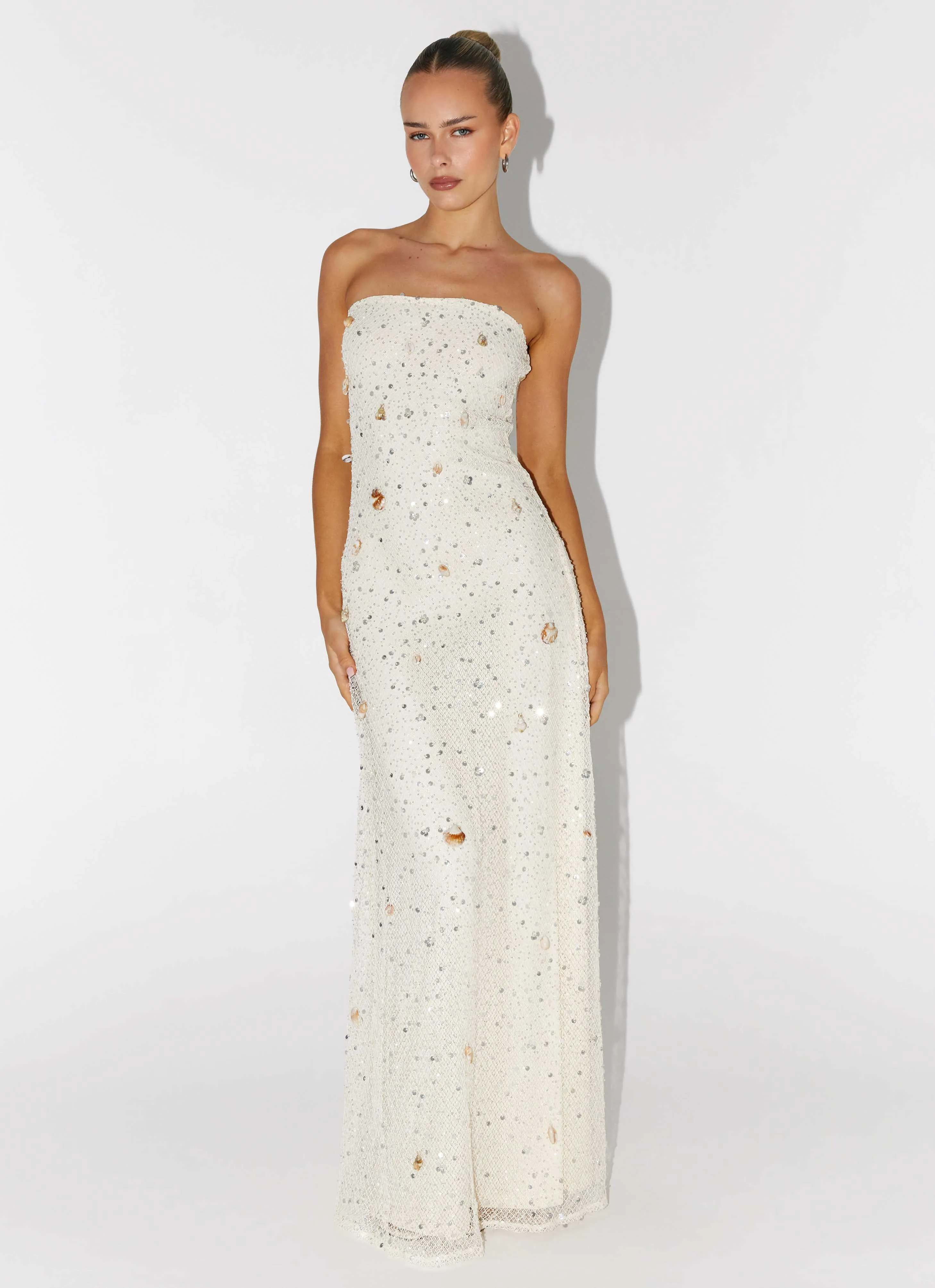 Orelli Shell Sequin Knit Maxi Dress - Ivory Airy Movement