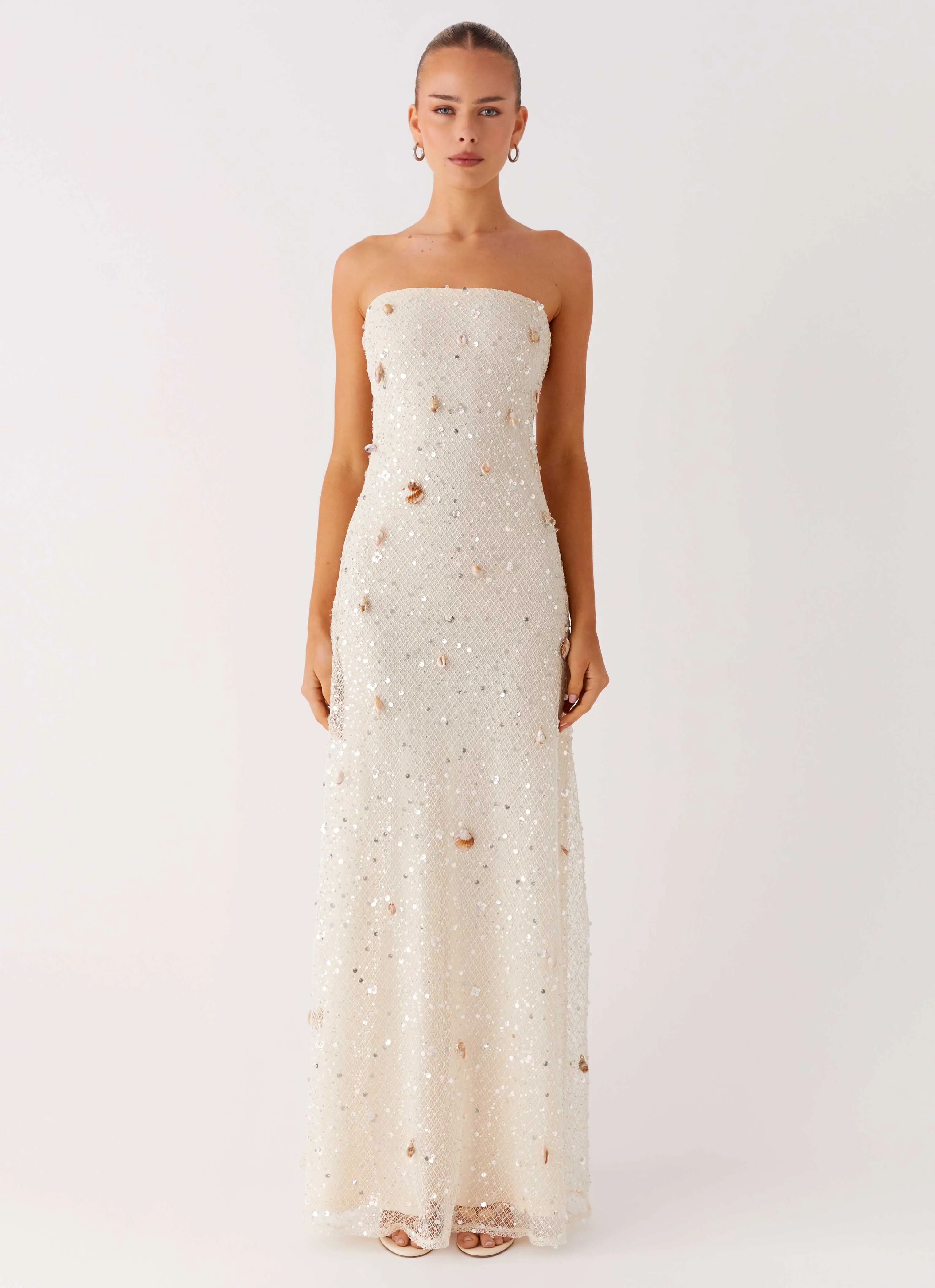 Orelli Shell Sequin Knit Maxi Dress - Ivory Art Spirit