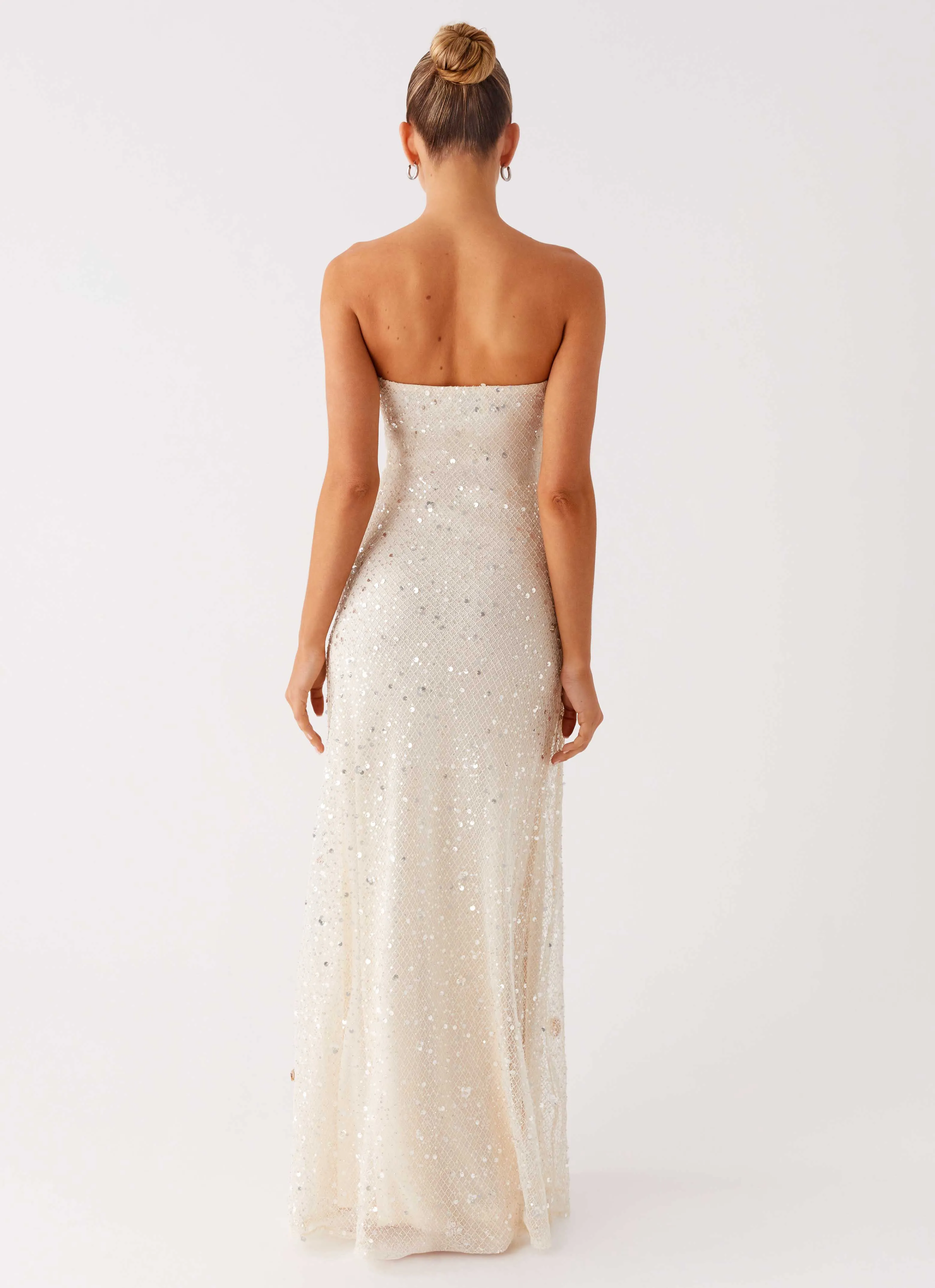 Trend Smart Formal Outfit Orelli Shell Sequin Knit Maxi Dress - Ivory