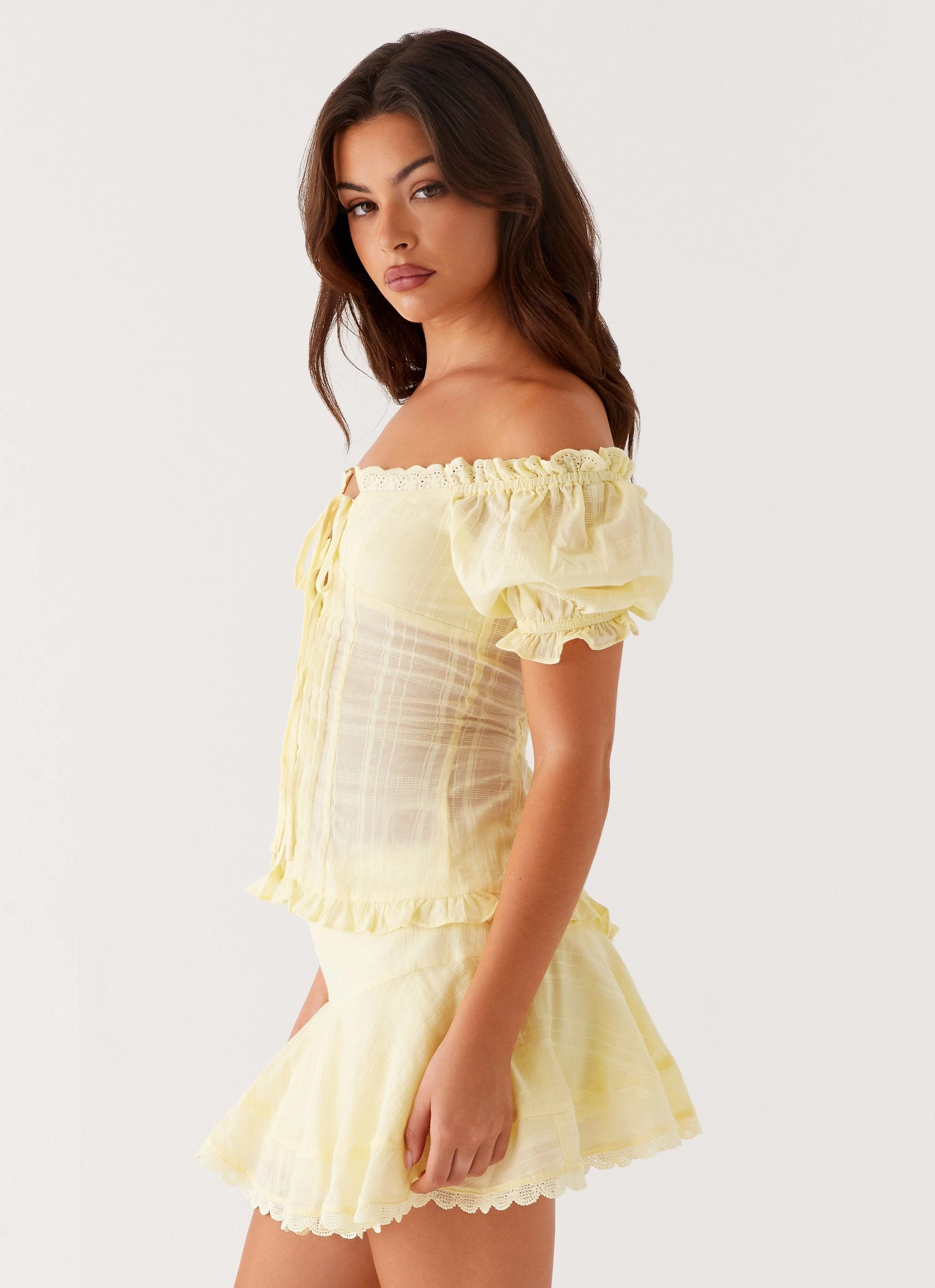 Roll Up Sleeve Design Chic Tee Hundred Percent Puff Sleeve Top - Yellow