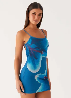 Loose Fit Althena Mini Dress - Turquoise Floral
