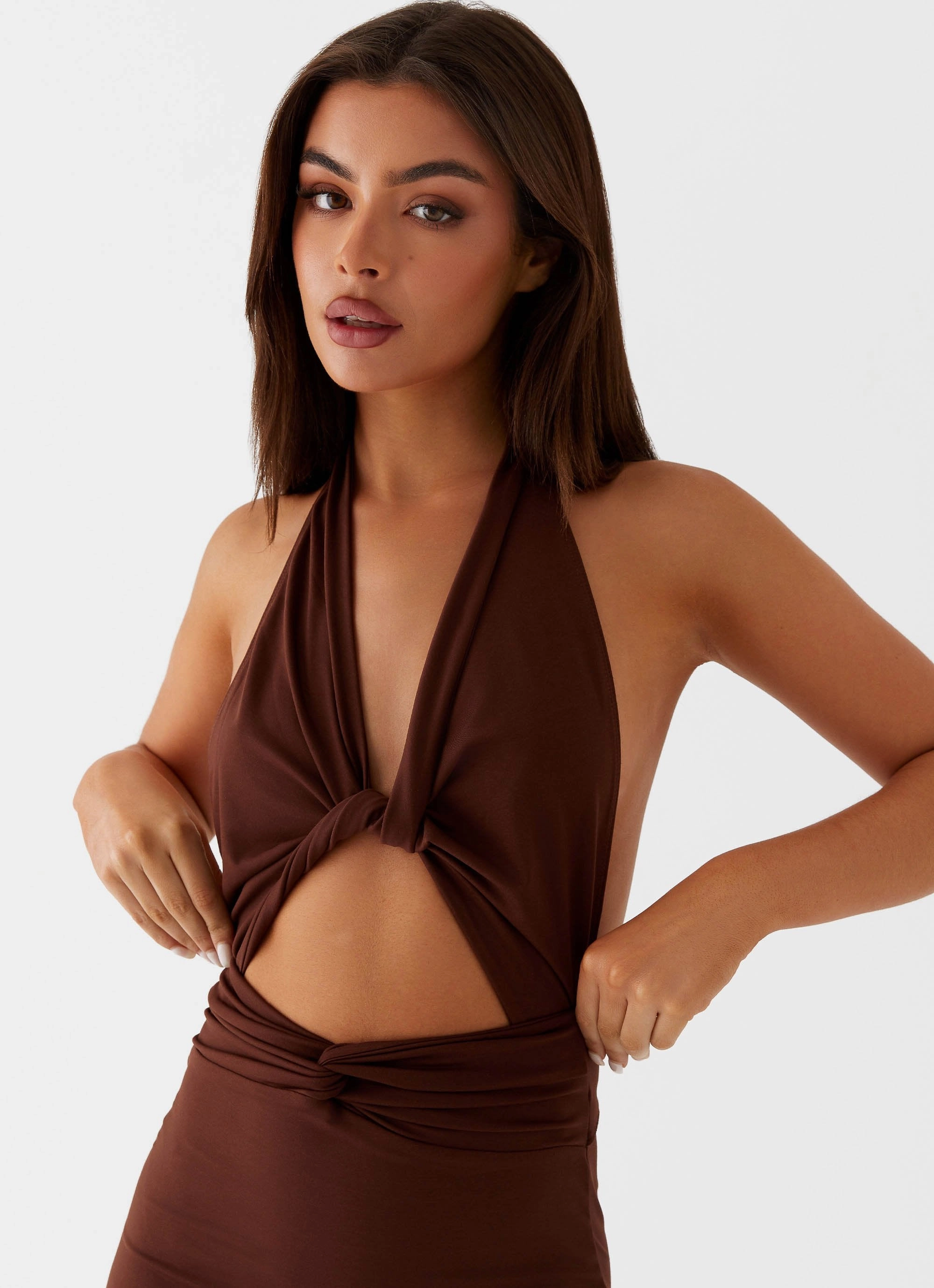 Carolina Twist Maxi Dress - Chocolate Sister Charm