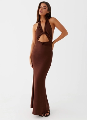 Carolina Twist Maxi Dress - Chocolate Grace Walk Polished and Elegant