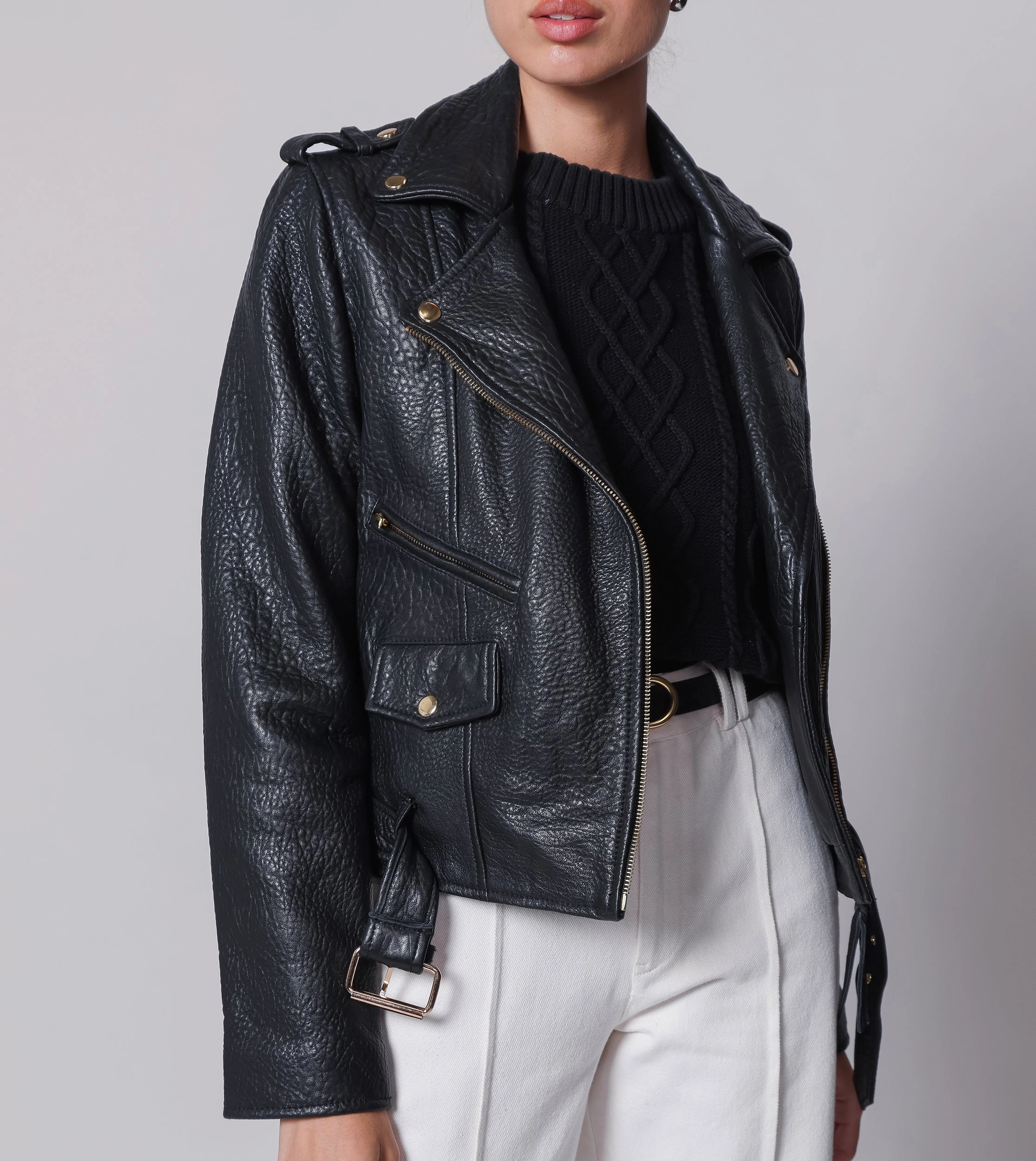 Soft Touch Fabric GarmentDyedTexture Asher Leather Jacket | Black