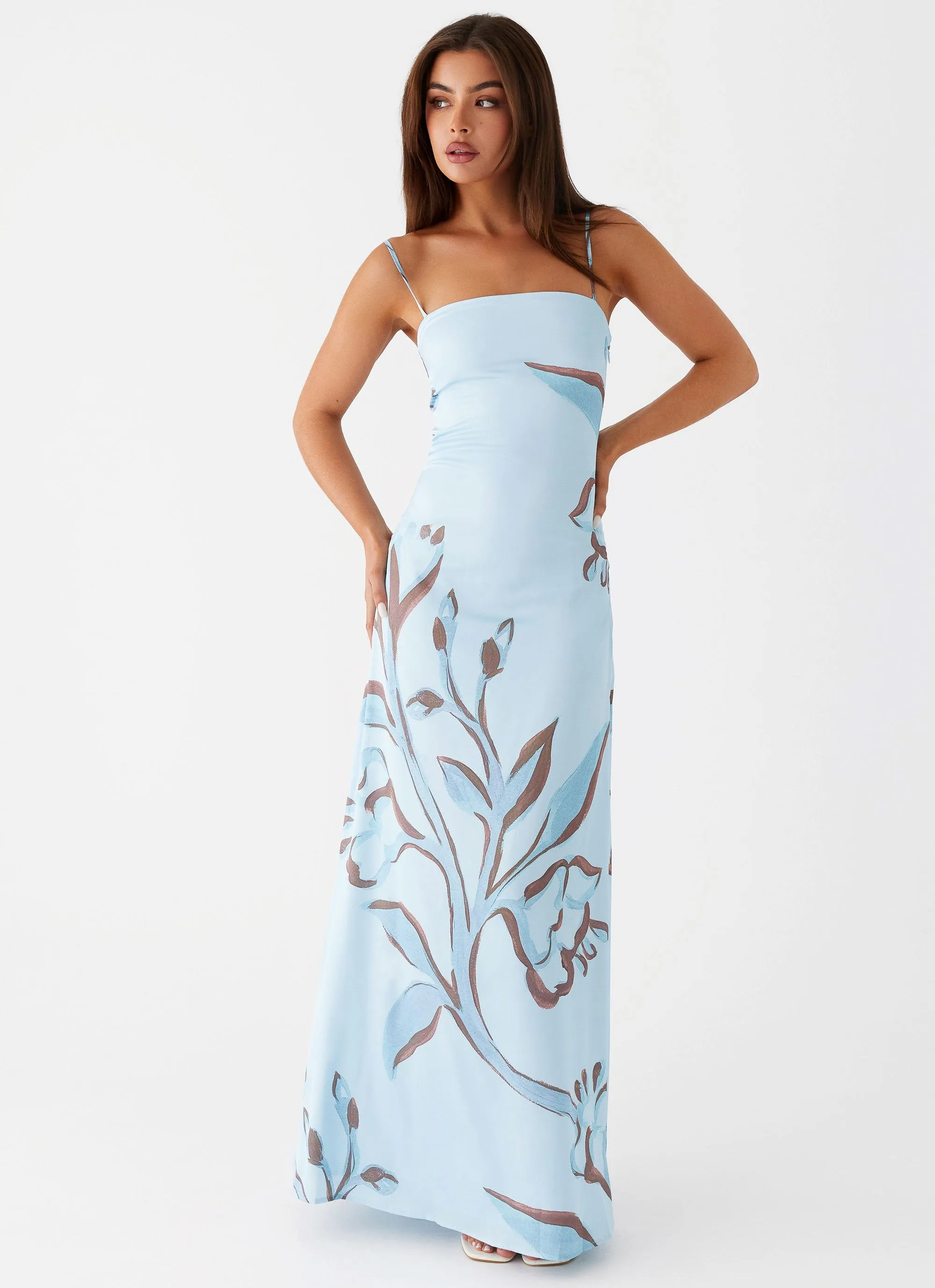 Perfectly Tailored Sequin-Detail Aster Bloom Maxi Dress - Blue Floral