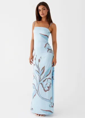 Aster Bloom Maxi Dress - Blue Floral Smooth Outline Comfort Fit