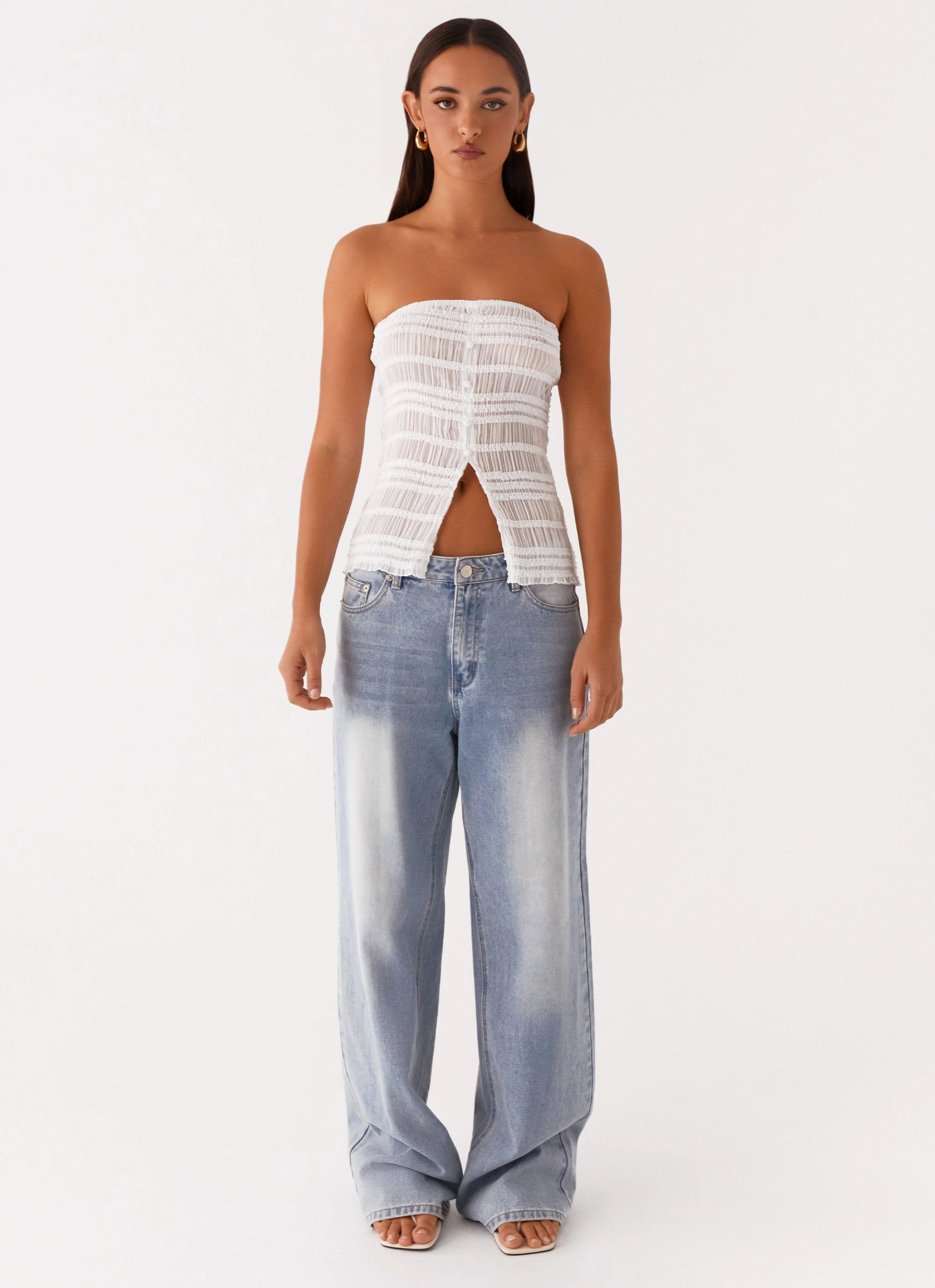 Next Time Shirred Strapless Top - White Compact Thermal Insulation Odor Resistant Treatment