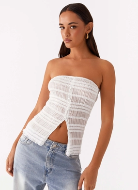 Smooth Stitching Elasticized Waistband Next Time Shirred Strapless Top - White