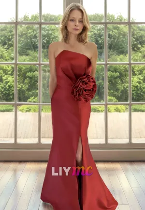 Asymmetrical Sleeveless Sleek Satin Sheath Mother of Bride Dress