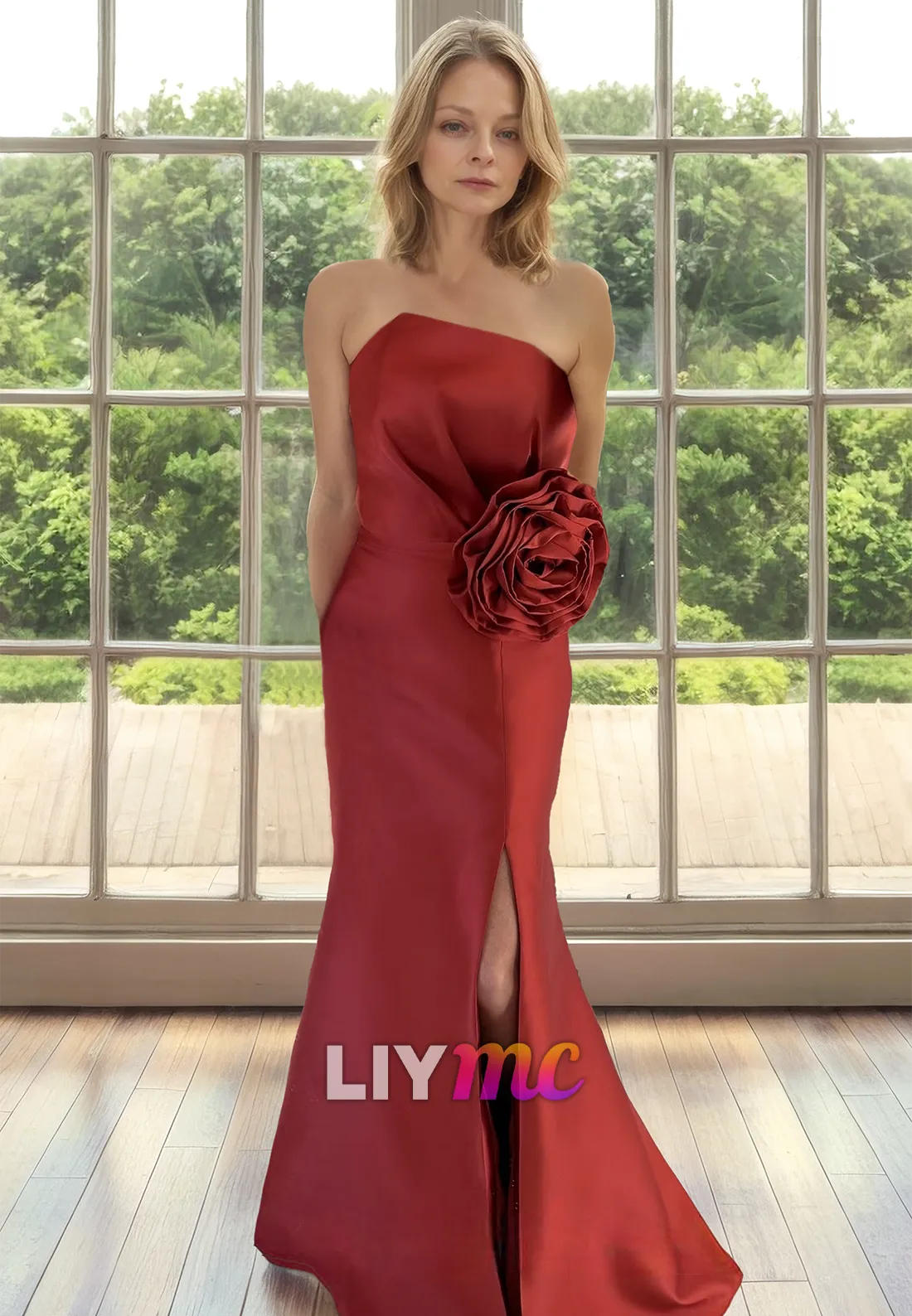 Asymmetrical Sleeveless Sleek Satin Sheath Mother of Bride Dress