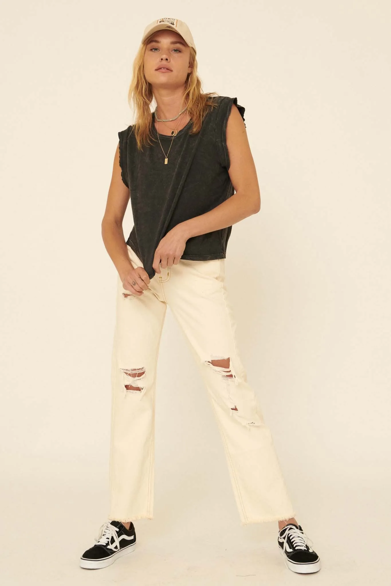 At Ease Sleeveless Vintage-Wash Tee