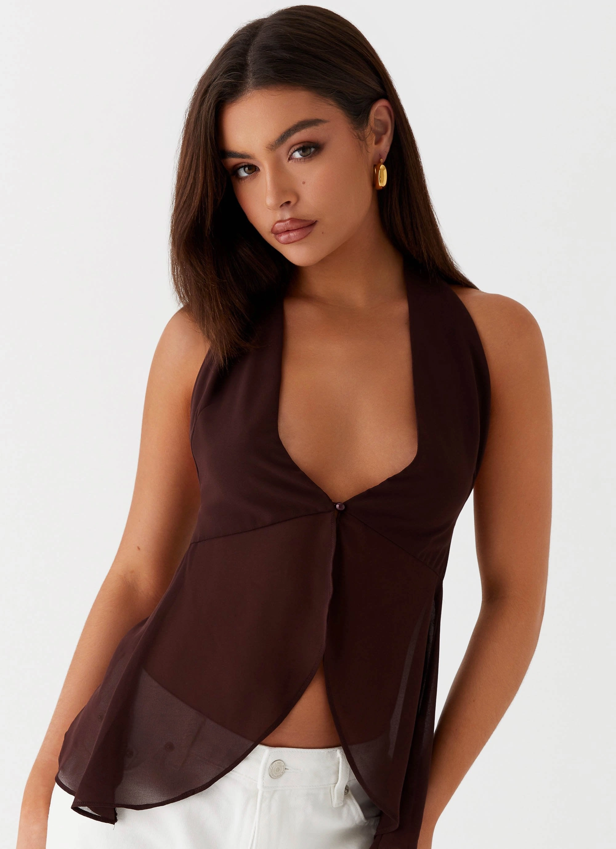 Casual Wear LowProfileSeams At Last Halterneck Top - Brown